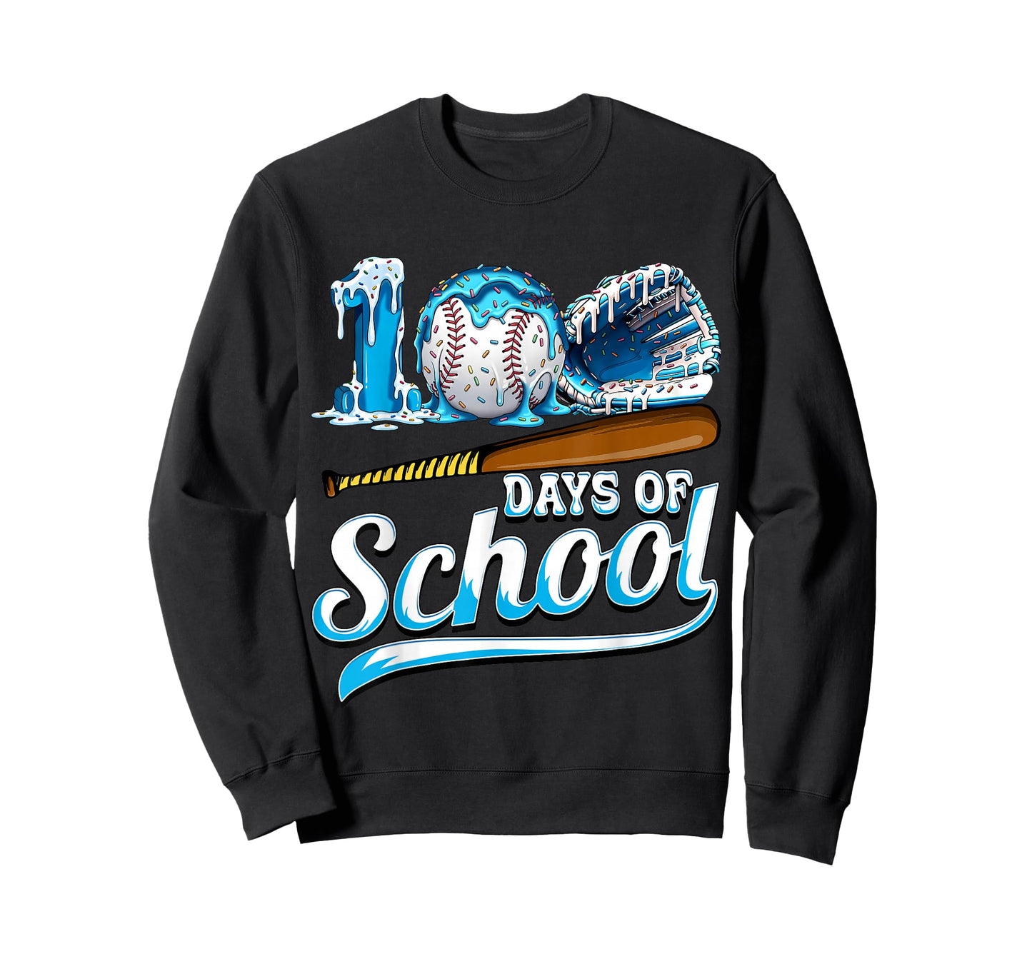 Kid 100 Days of School Drip Baseball Ice Cream 100th Day Boy T-Shirt