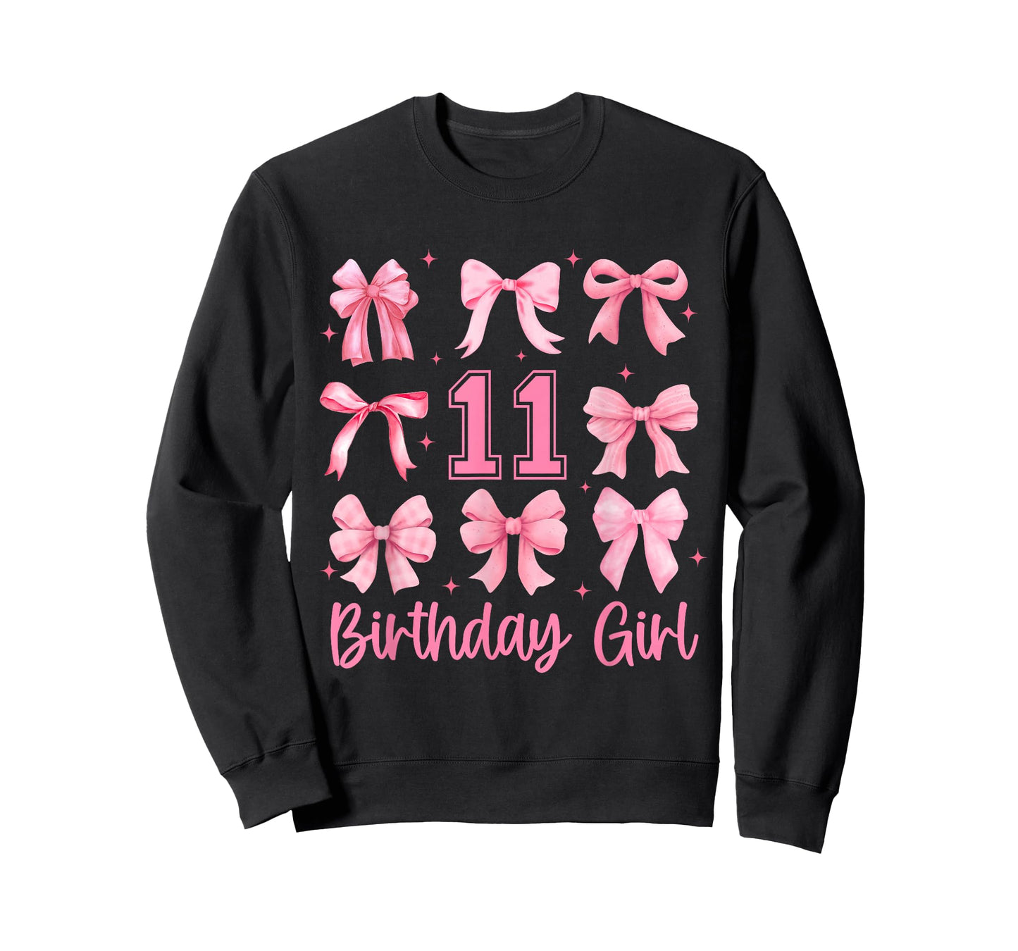 11 Years Old Birthday Girl Pink Bow Girls Kids Cute Birthday T-Shirt