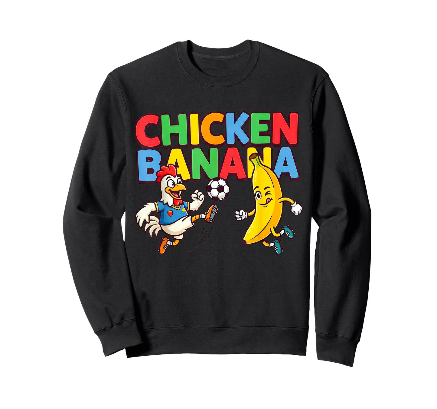Funny Cartoon Chicken Banana Soccer Player Ball Graphic Tee T-Shirt