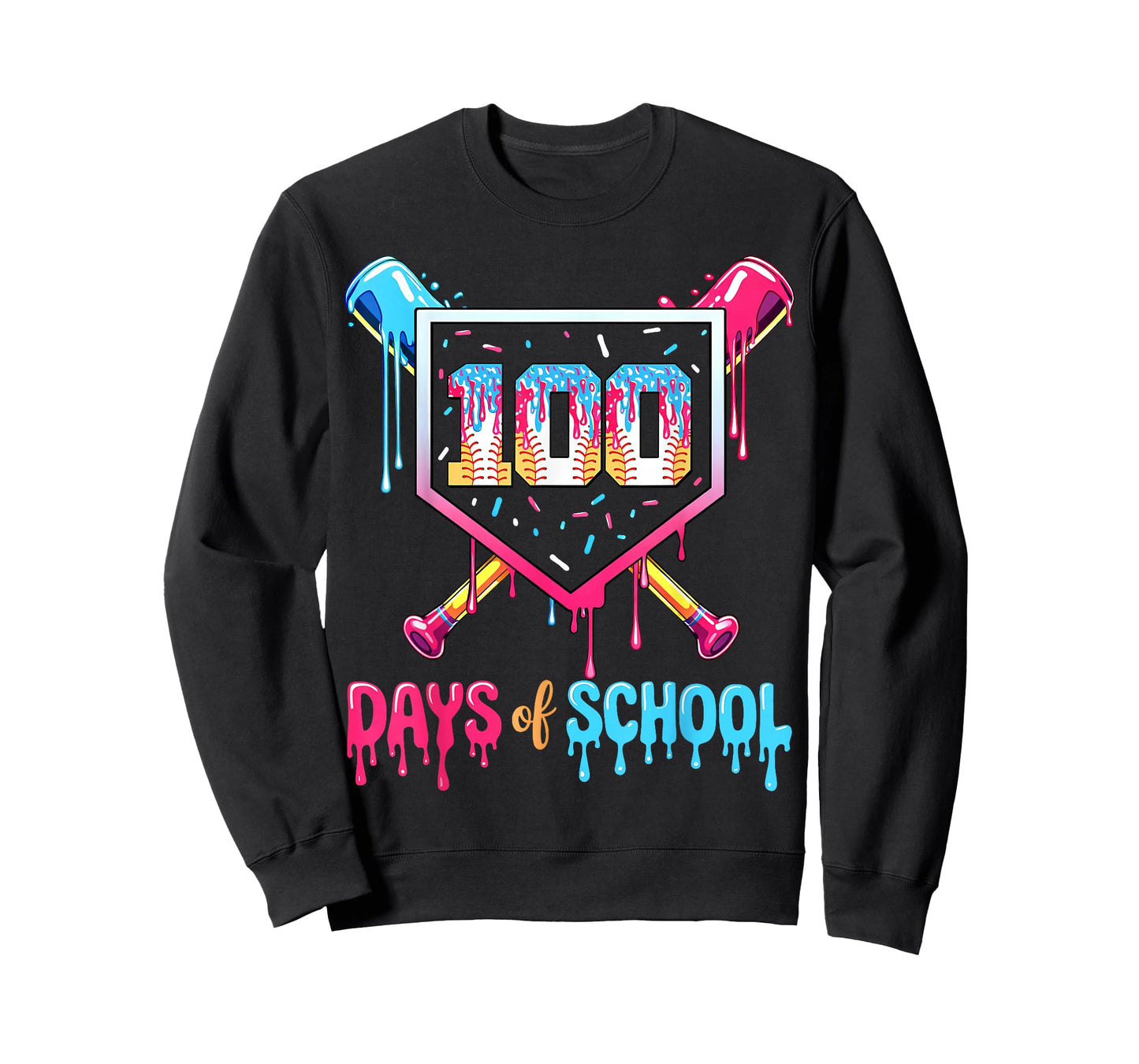 100 Days of School Ice Cream Drip Baseball 100 Days Smarter T-Shirt