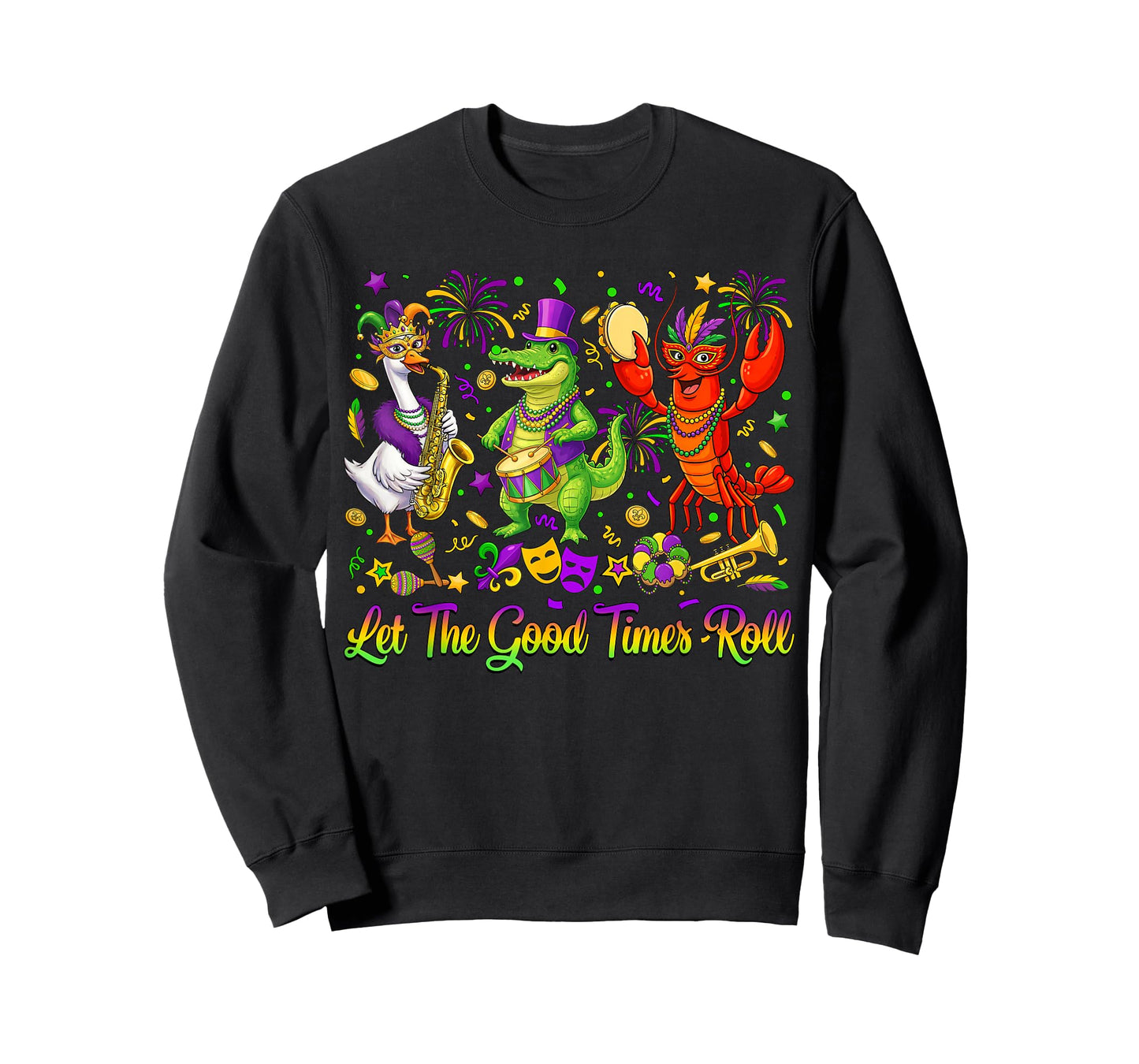 Let The Good Times Roll Mardi Gras Alligator Crawfish Goose T-Shirt
