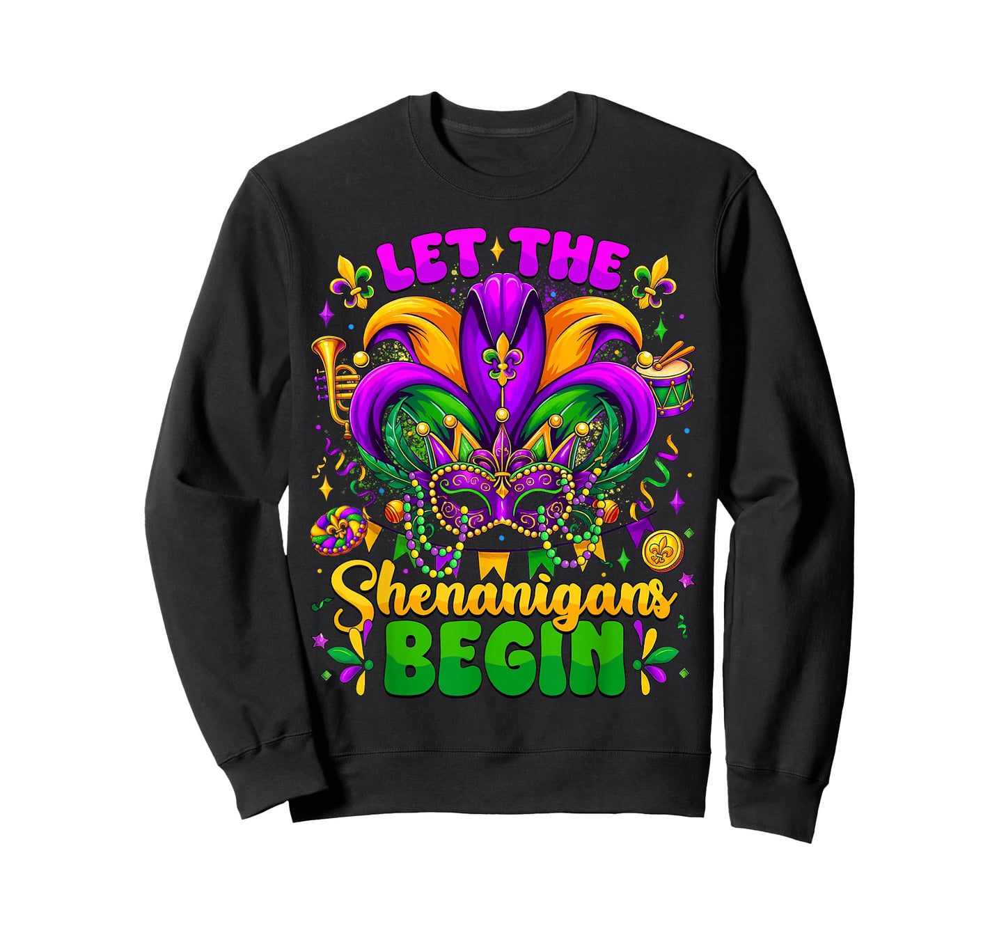Let The Shenanigans Begin Mardi Gras Jester Mask Men Women T-Shirt