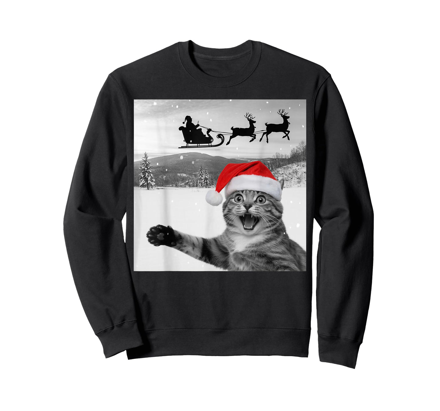 Cat Selfie with Santa Funny Christmas for Men Women Kids T-Shirt