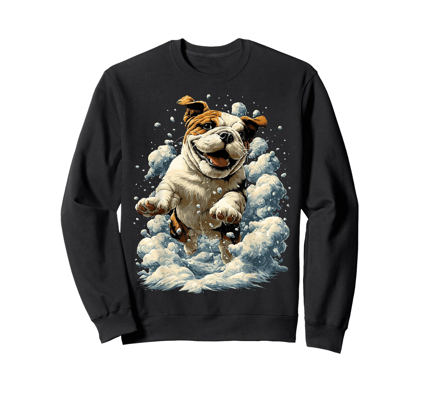 British Bulldog with Snow and Snowflakes Snowy Winter Dog T-Shirt