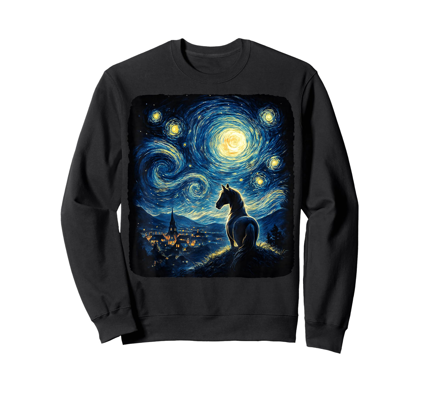 Van Gogh Cowgirl Horse Starry Funny Night Horses Lover Girls T-Shirt