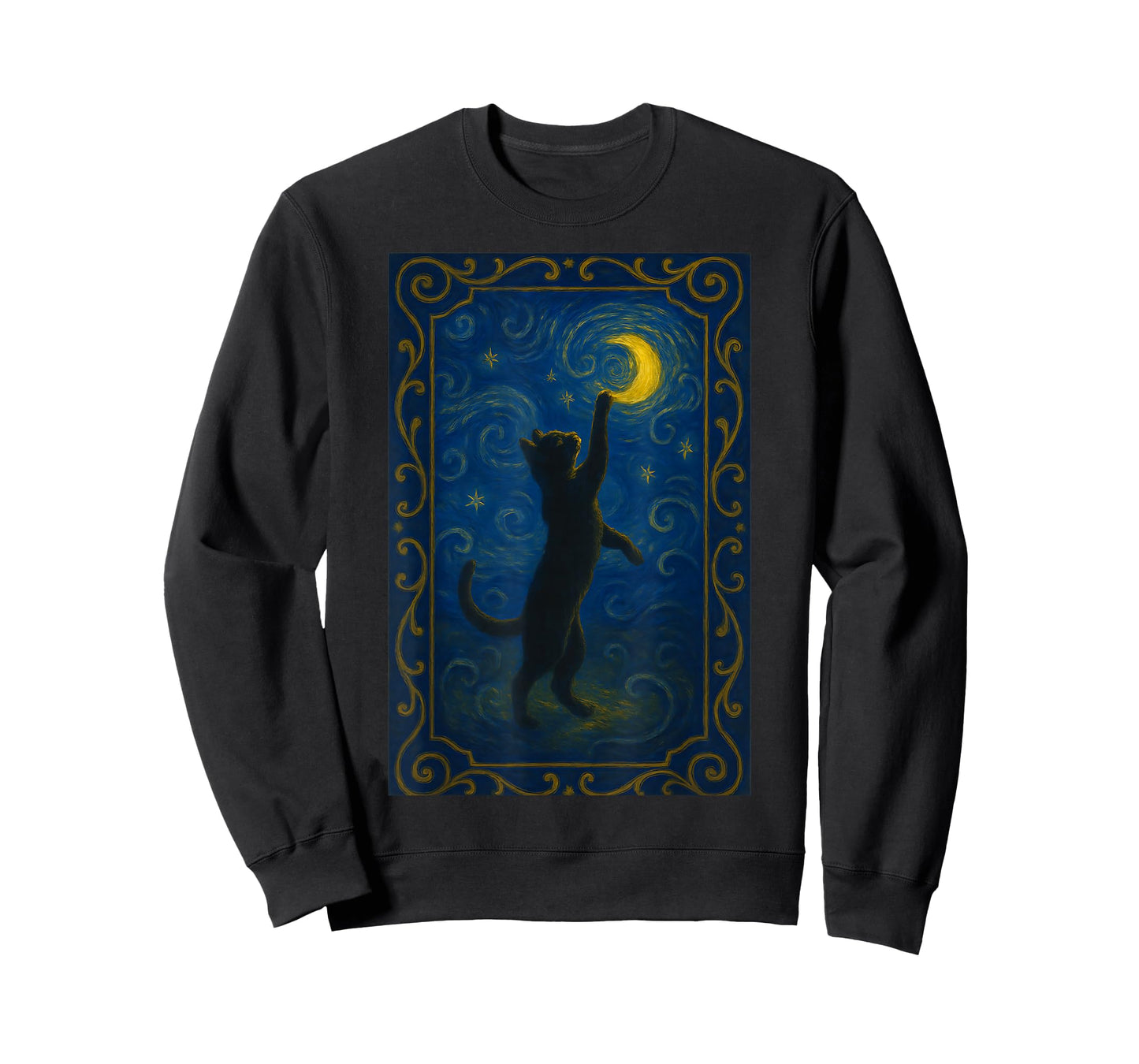 Cat Starry Night Van Gogh Cat Funny Cat Lover Mom Cat Dad T-Shirt