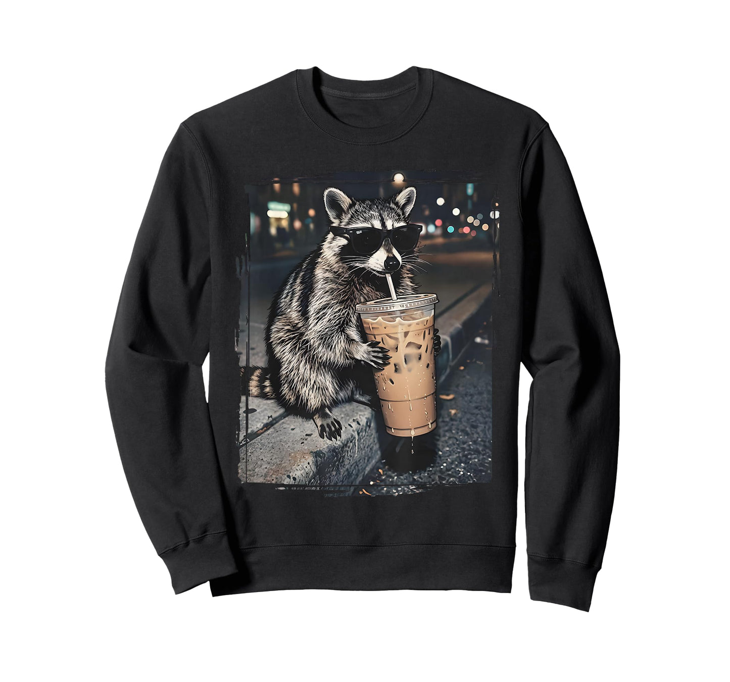 Cool Raccoon Drinking Iced Coffee Funny Animal Meme Women T-Shirt