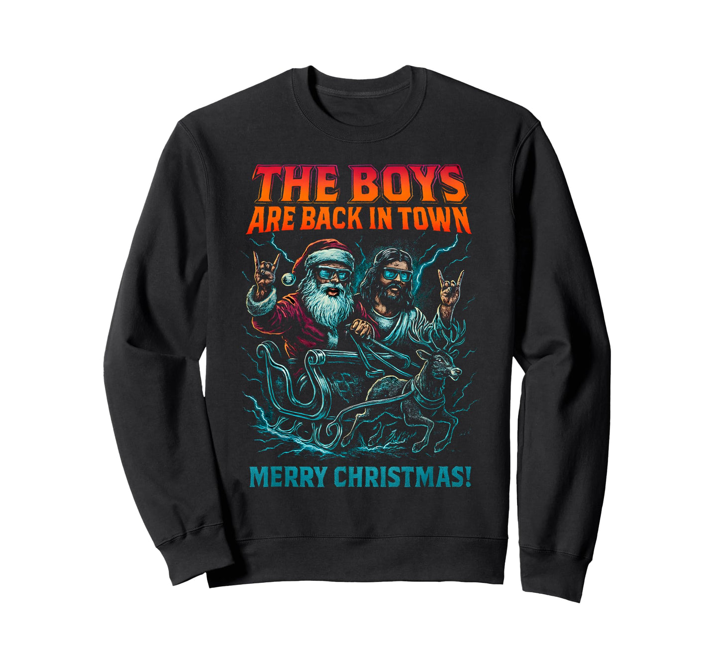 The Boys are Back in Town Christmas Jesus Santa Rock n Roll T-Shirt
