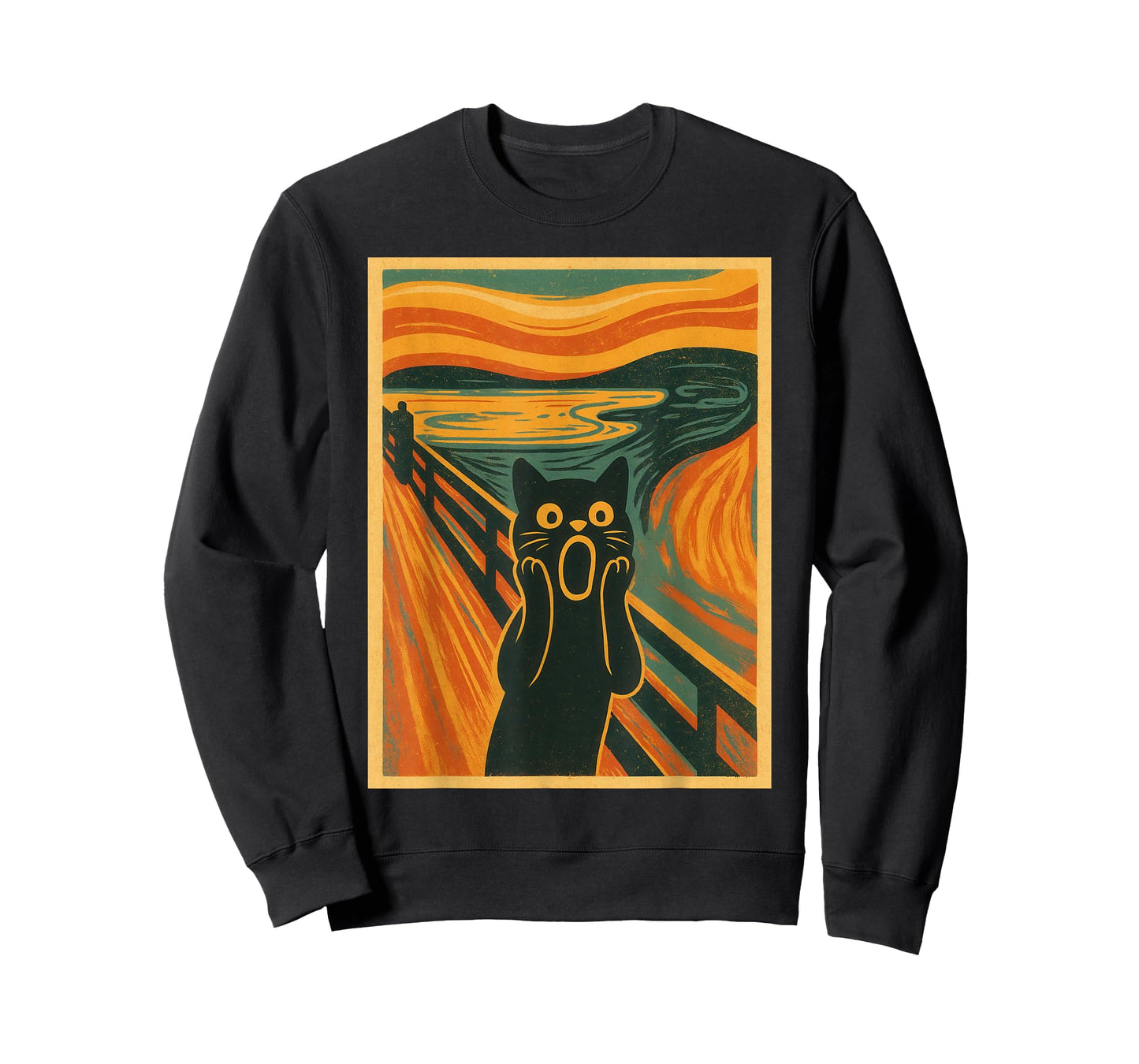 Funny Black Cat Painting The Scream Famous Art Munch Graphic T-Shirt