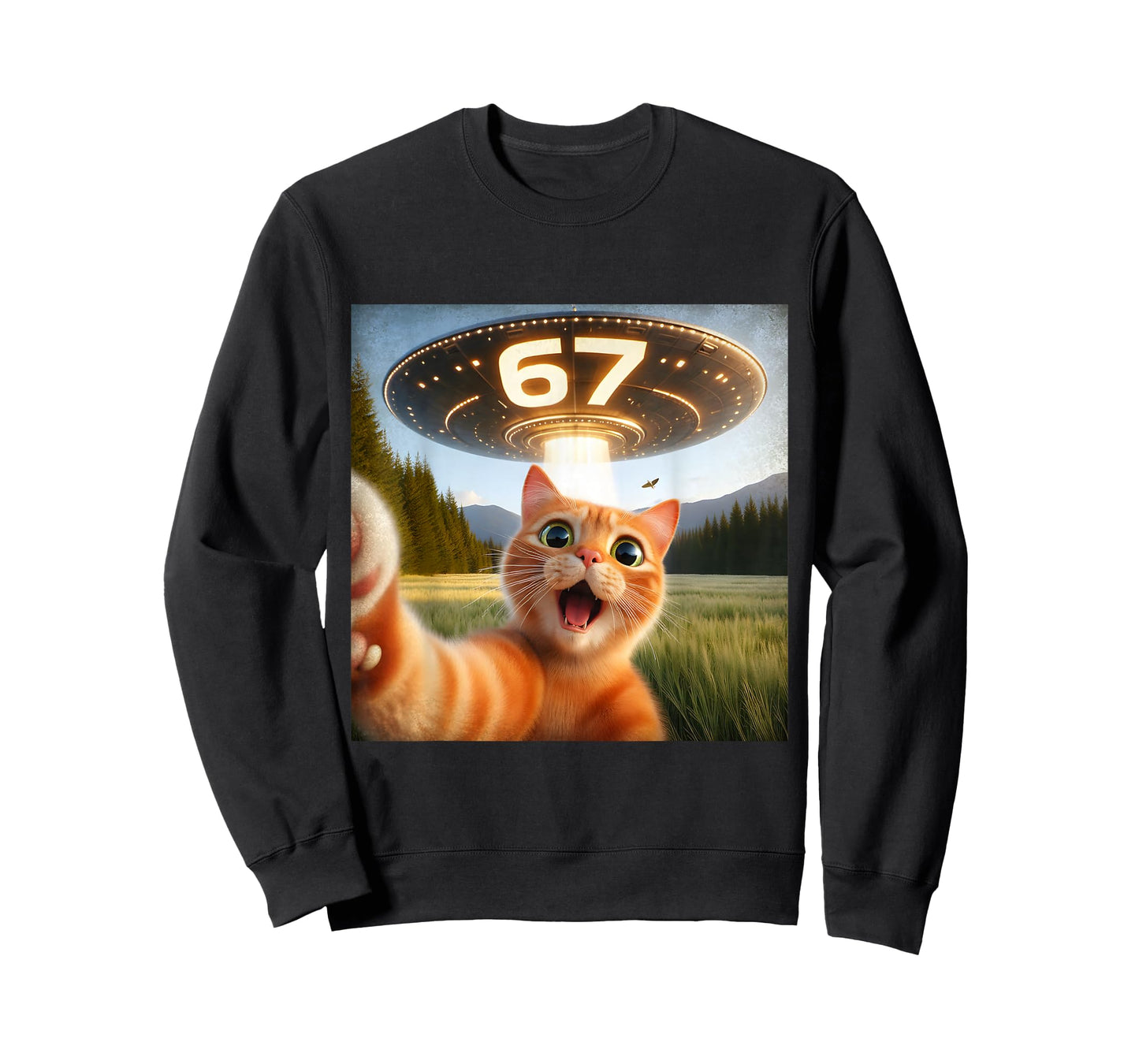 67 Funny Cat Selfie UFO Alien Meme T-Shirt