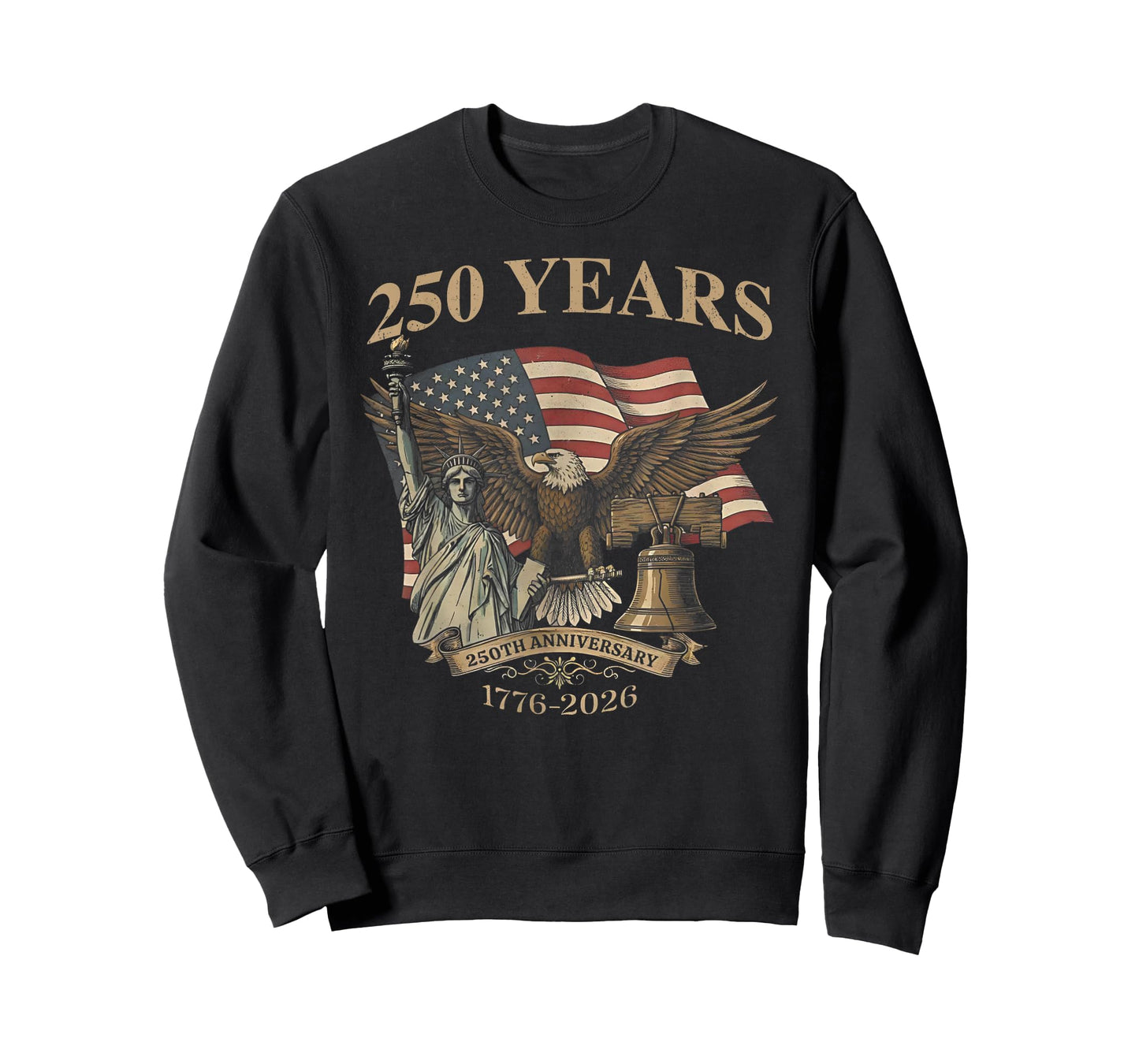 250 Years America 1776-2026 Liberty Bell Eagle USA Flag T-Shirt