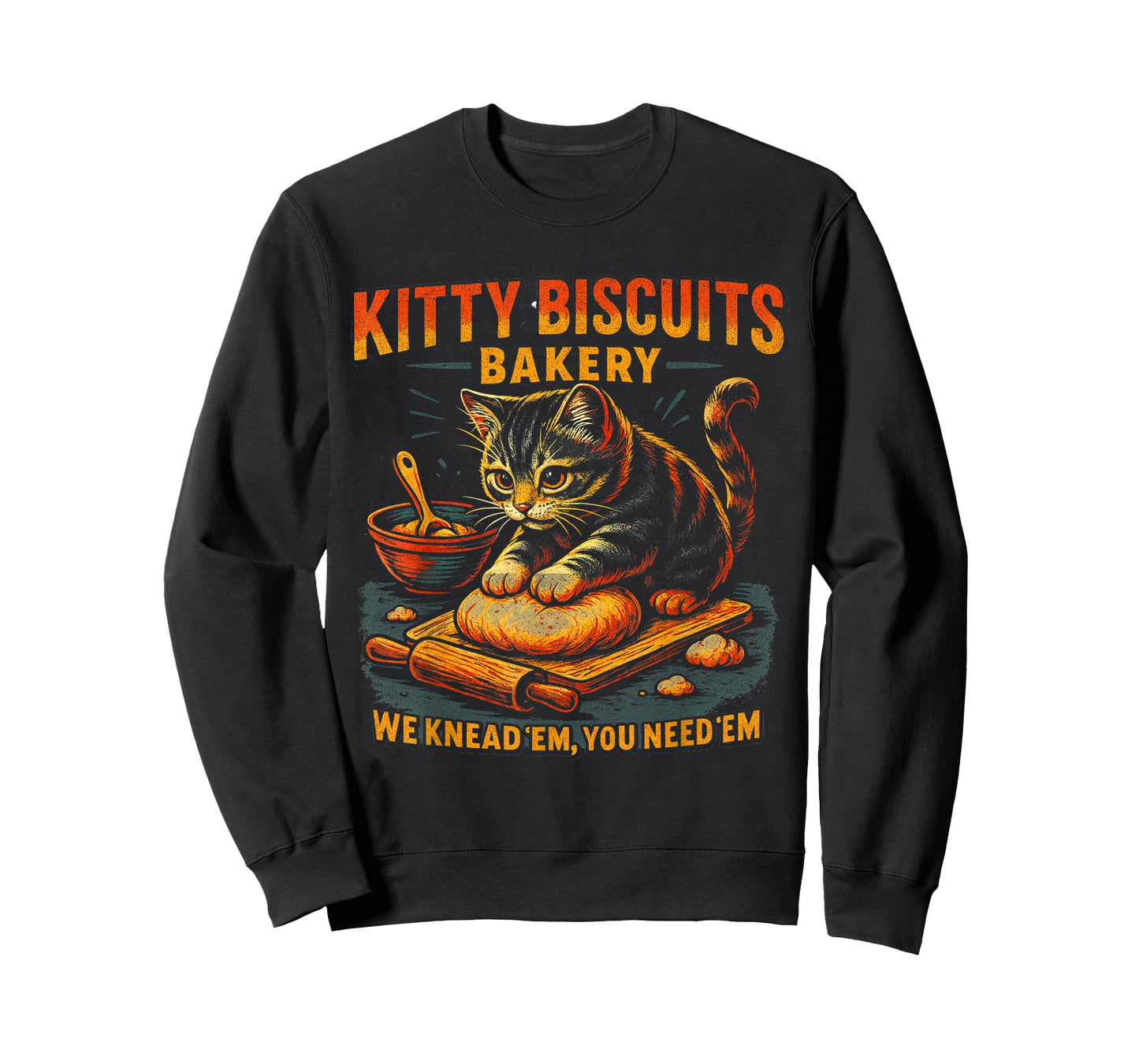 Cute Kitty Biscuits Bakery Cat Retro Kneading Dough T-Shirt