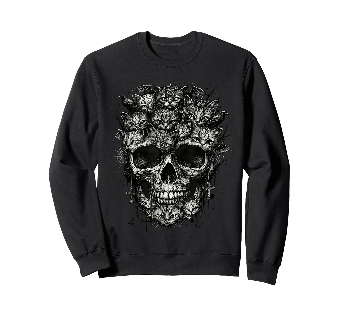 Cats Skull, Kitten Goth Alt Punk Weirdcore Halloween Art T-Shirt