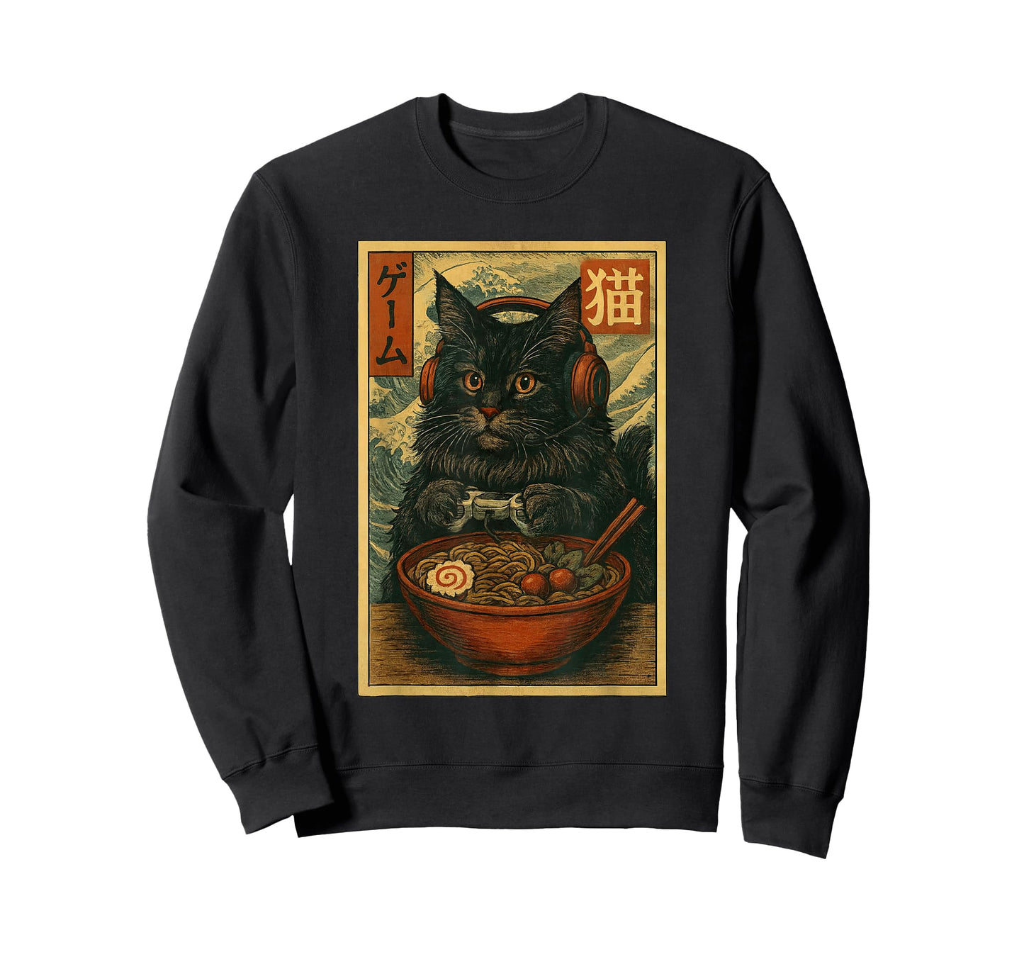 Fun Kawaii Gamer Cat Funny Ramen Retro Japanese Cat Gaming T-Shirt