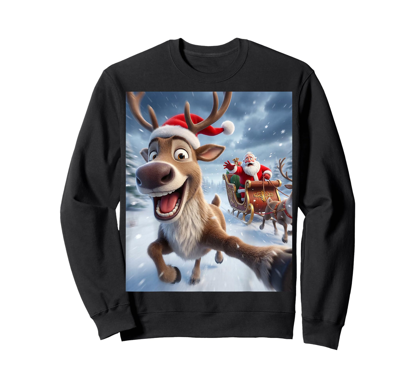 Funny Reindeer Selfie Santa Merry Christmas for Kids Xmas T-Shirt