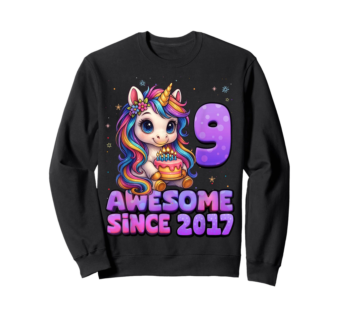 9 Year Old Awesome Since 2017 Unicorn 9th Birthday Girl T-Shirt