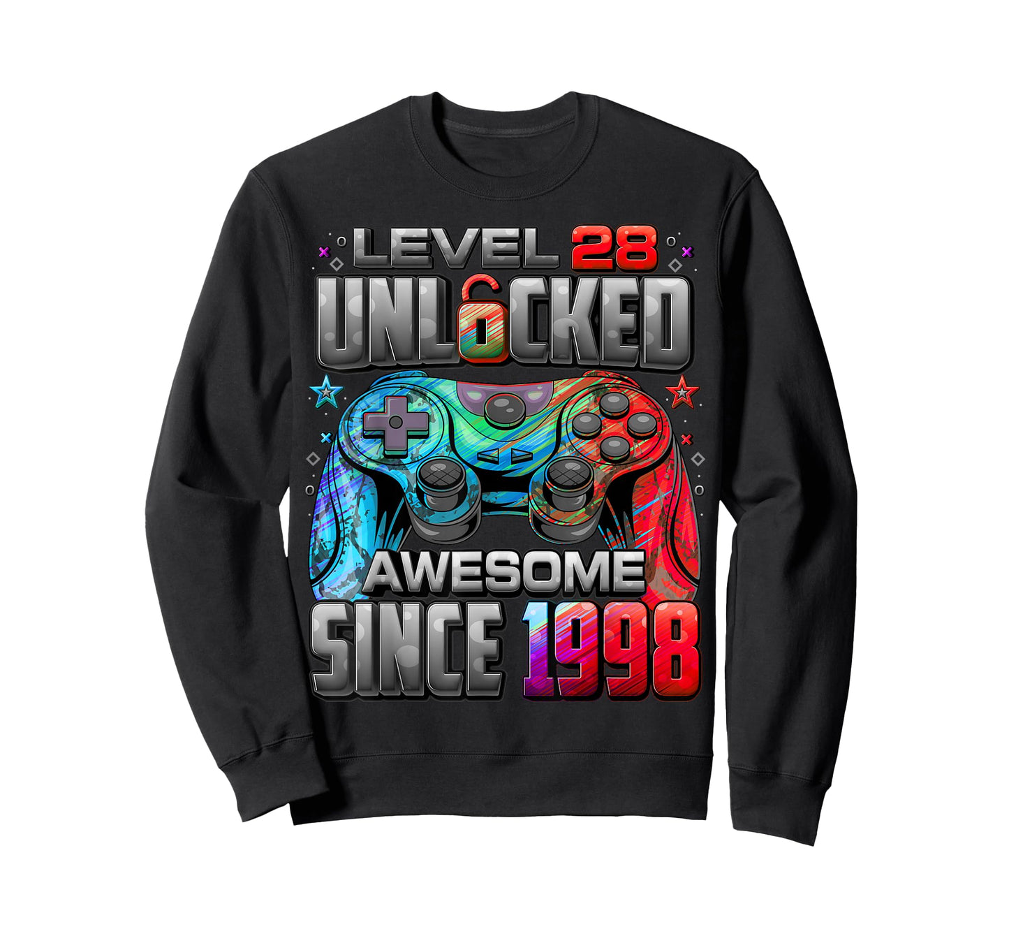 Level 28 Unlocked Awesome Since 1998 28th Birthday Gaming T-Shirt