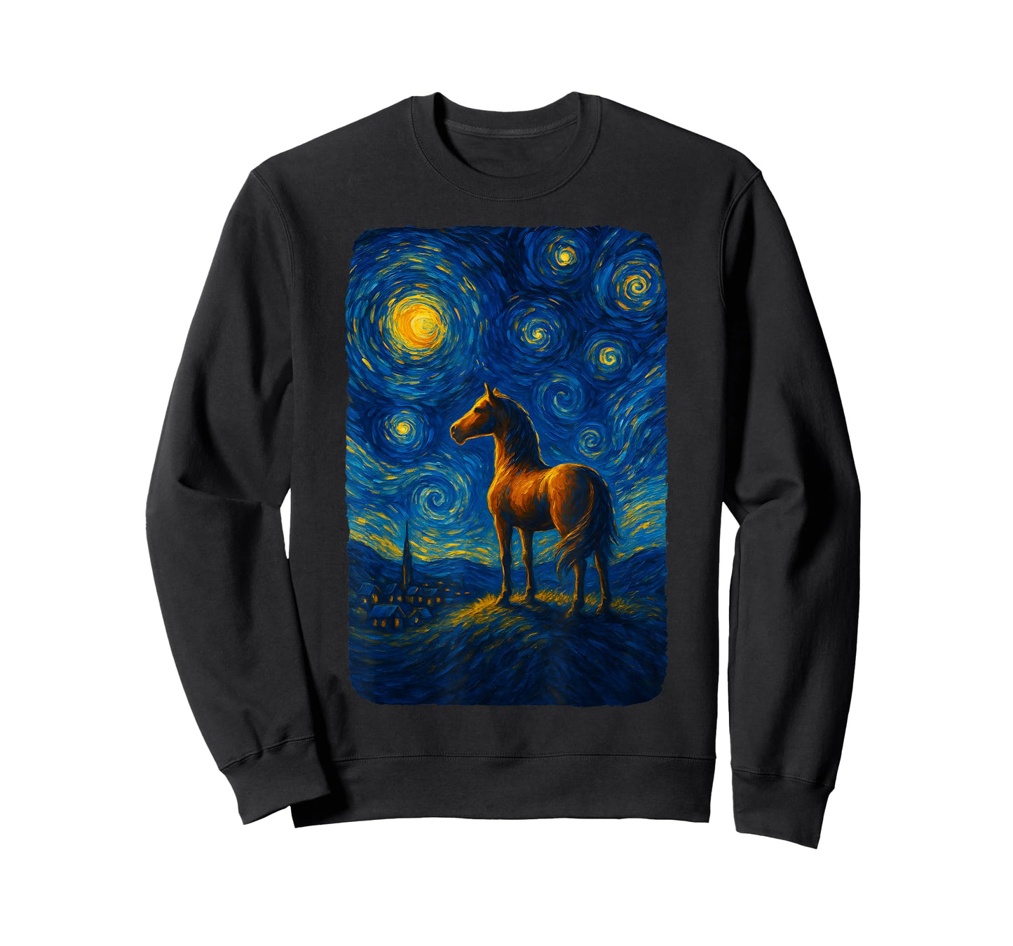 Horse Starry Funny Night Horses Lover Van Gogh Cowgirl Women T-Shirt