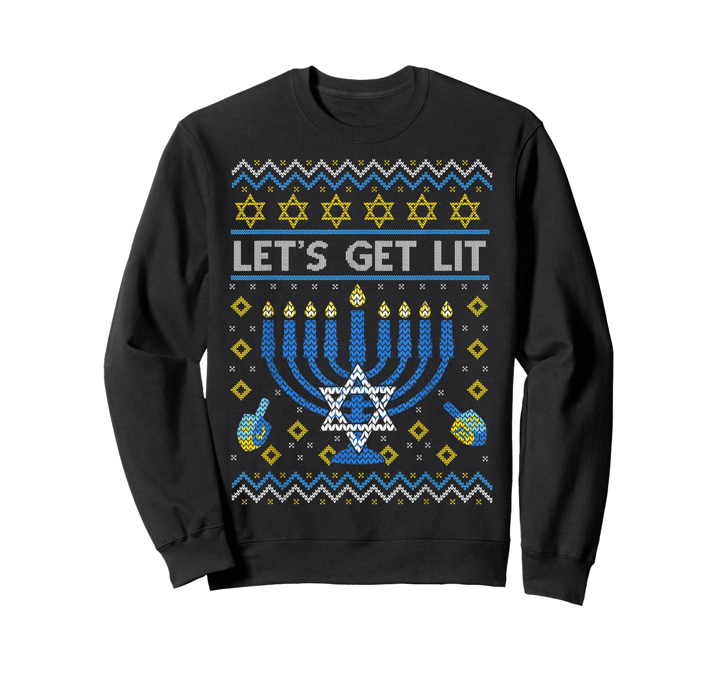 Let's Get Lit Funny Jewish Holiday Chanukah Ugly Hanukkah T-Shirt