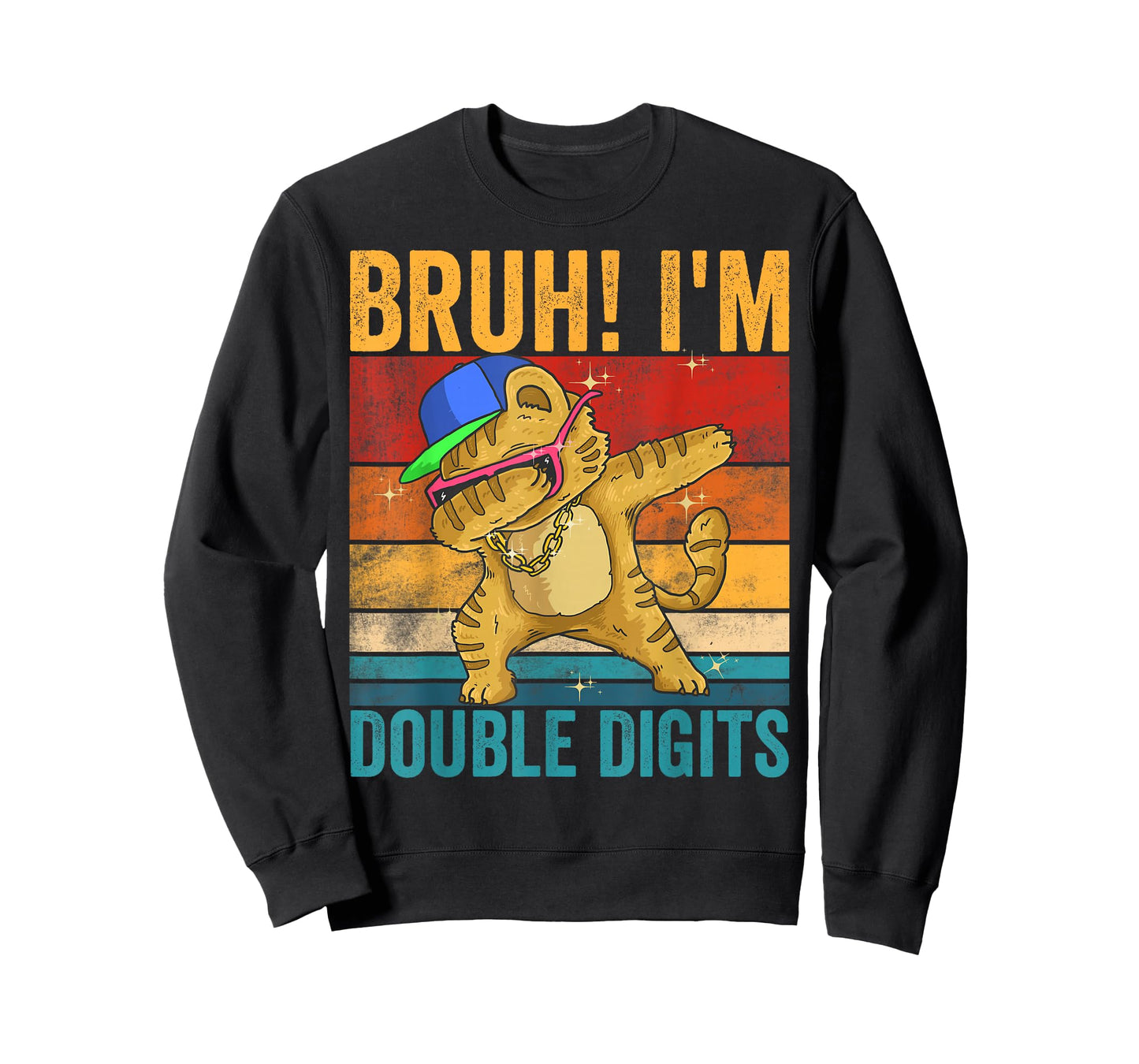 Vintage Bruh I'm Double Digits 10th Birthday Cat Dabbing Boy T-Shirt