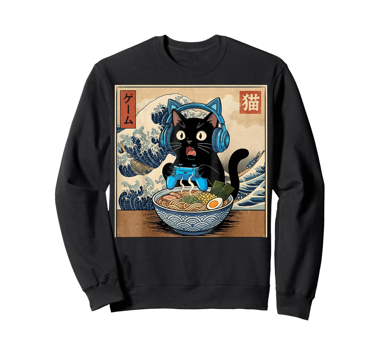 Cute Kawaii Gamer Cat Funny Ramen Japanese Cat Gaming T-Shirt