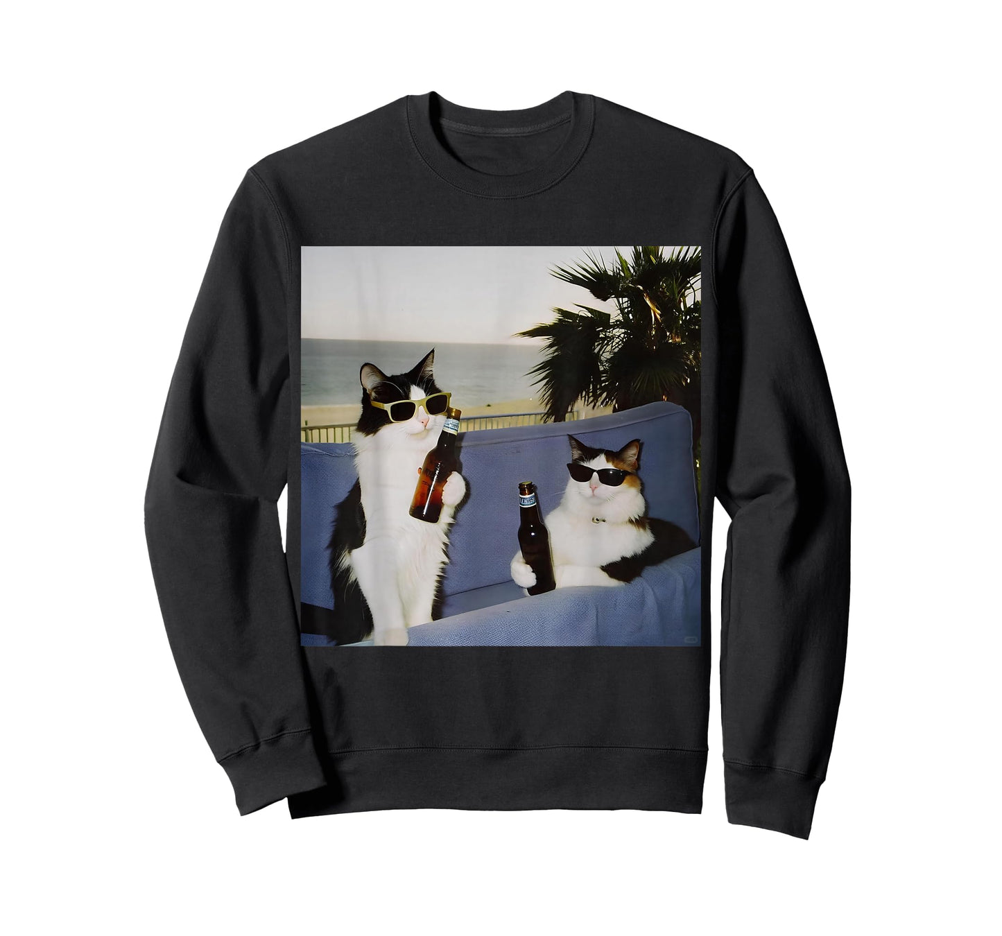 Vintage Cool Sunglasses Cat Drinking Beer Cat Meme Cat Lover T-Shirt