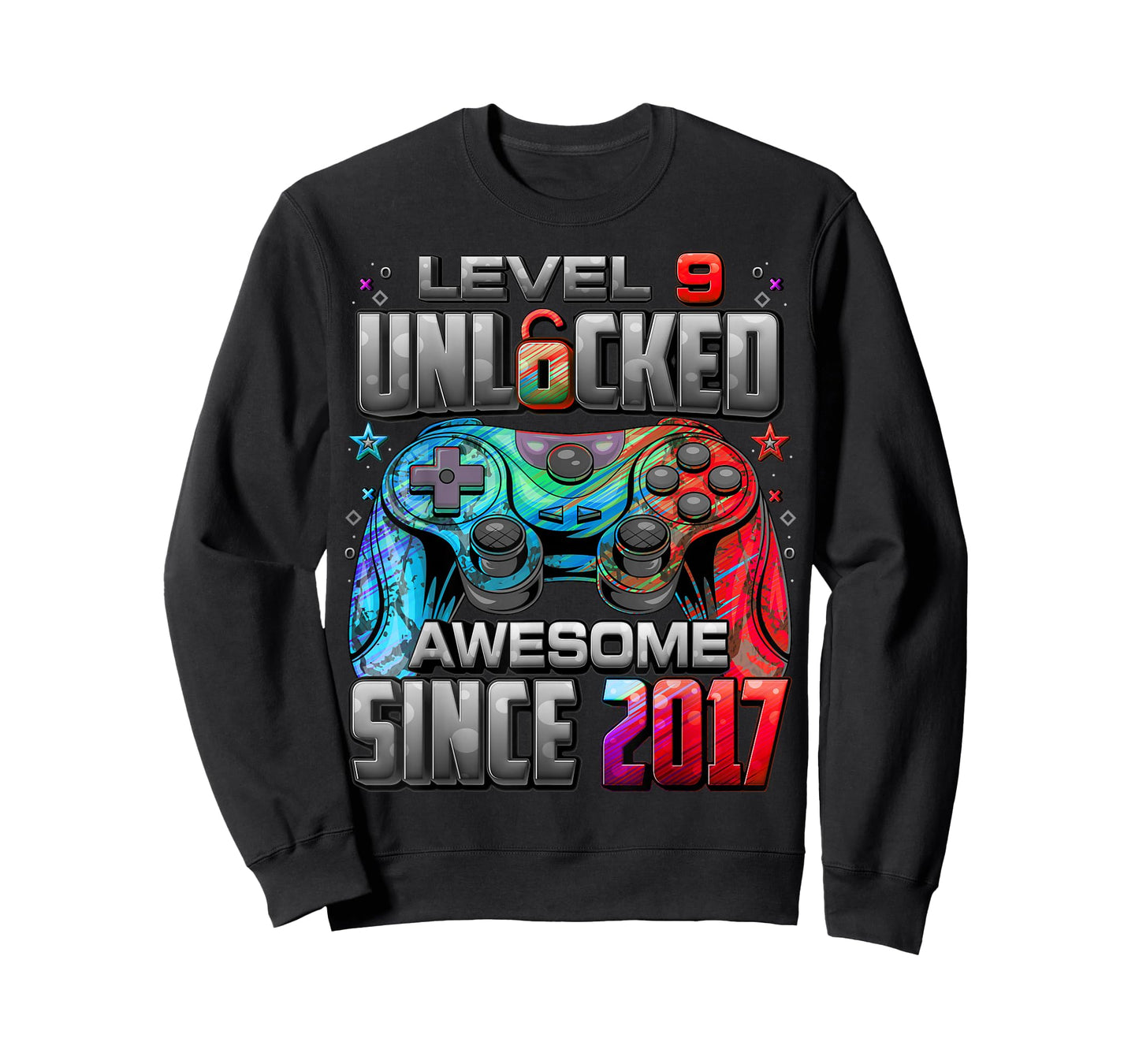 Level 9 Unlocked Awesome Since 2017 9th Birthday Gaming T-Shirt