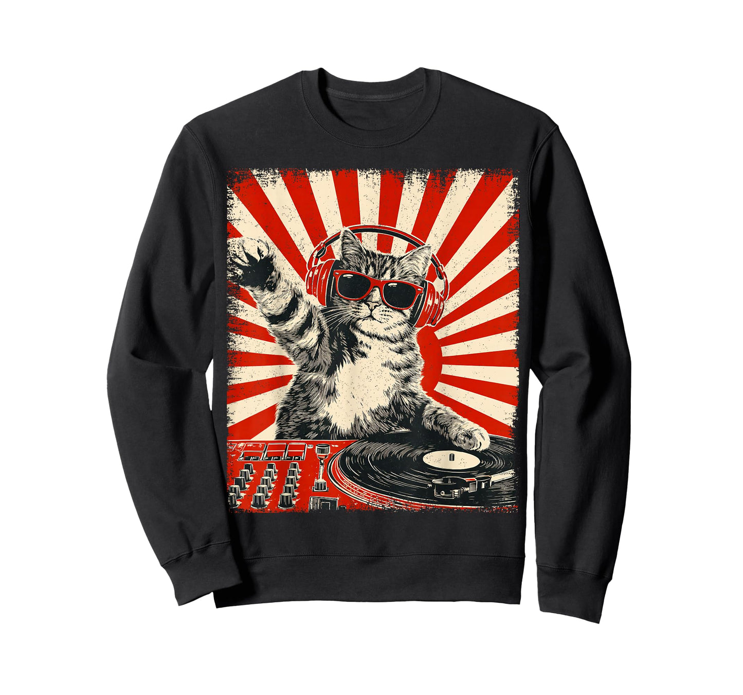 Cat Dj Headphone Turntable Vintage Music EDM Men Women Kids T-Shirt