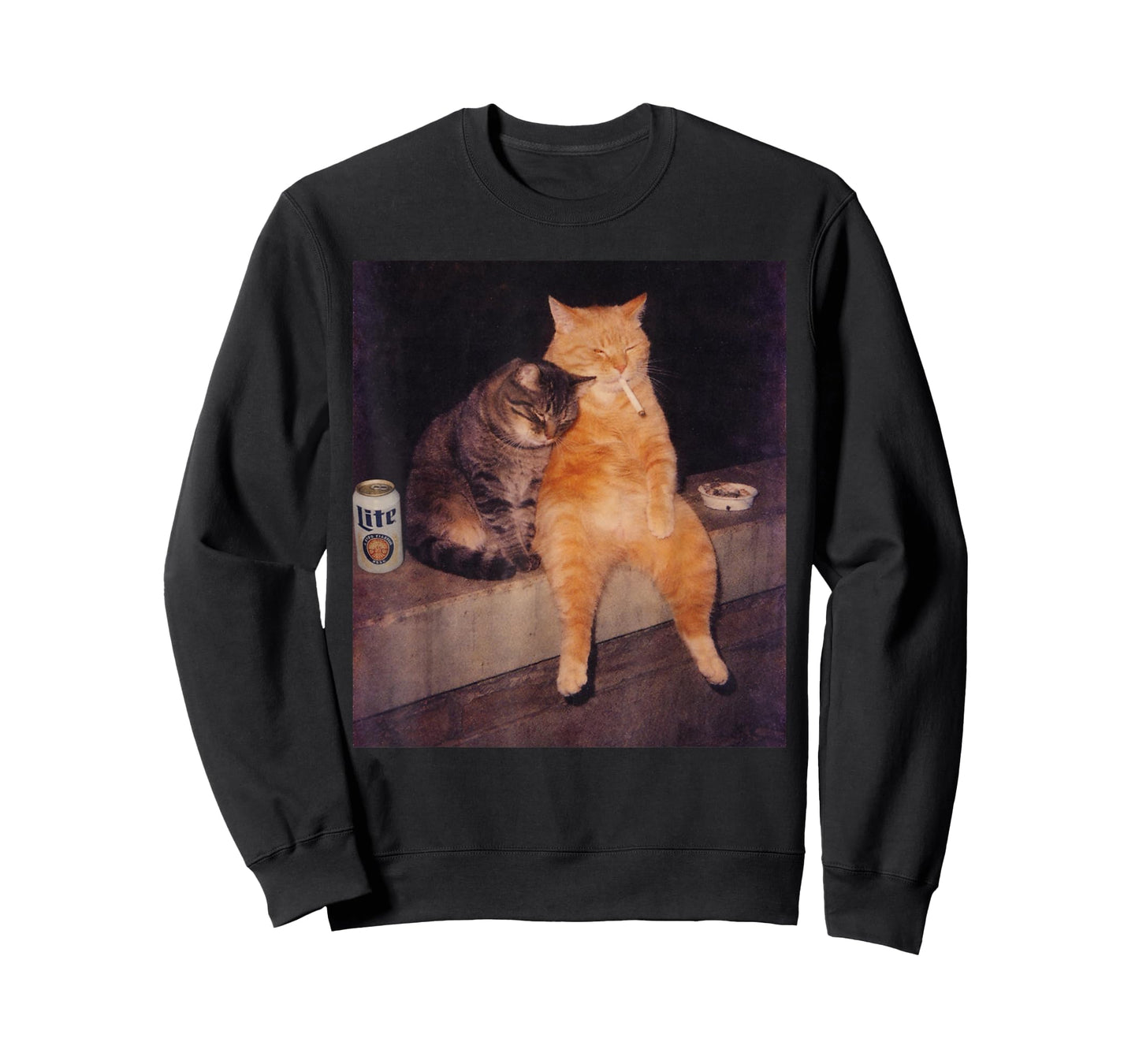 Funny Cat Smoking Beer Vintage Y2K Grunge Meme Graphic Tee T-Shirt