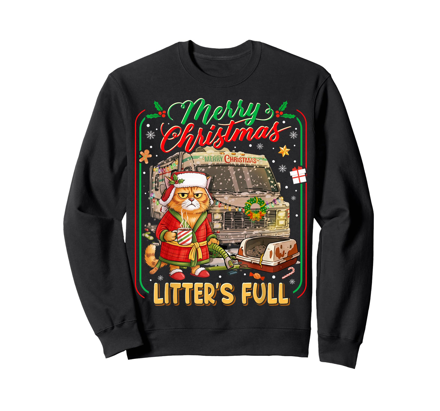Merry Christmas Litter’s Full Funny Cat RV Holiday T-Shirt