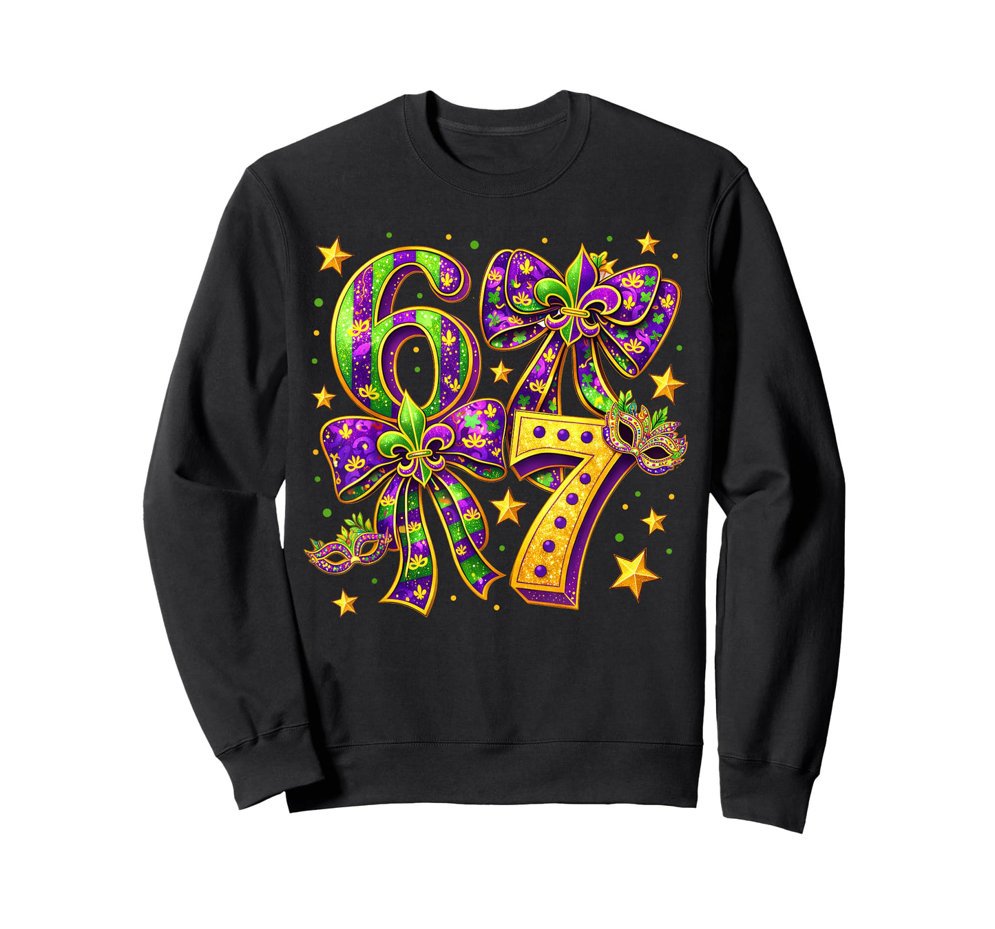 Mardi Gras Six Seven Bow Jester Beads 6 7 Meme Girls Kids T-Shirt