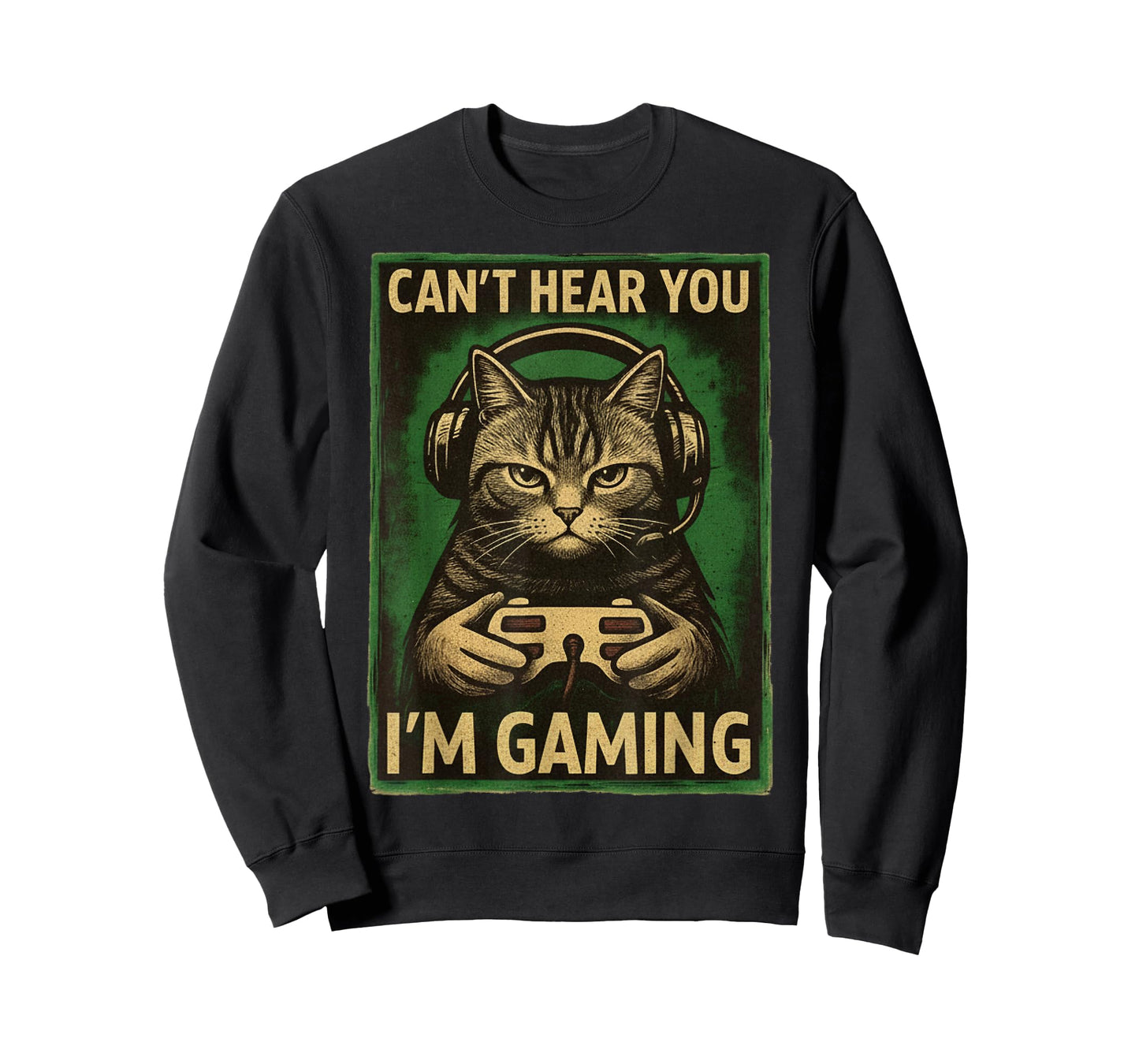 Can't Hear You I'm Gaming Funny Gamer Cat Playing Video Game T-Shirt