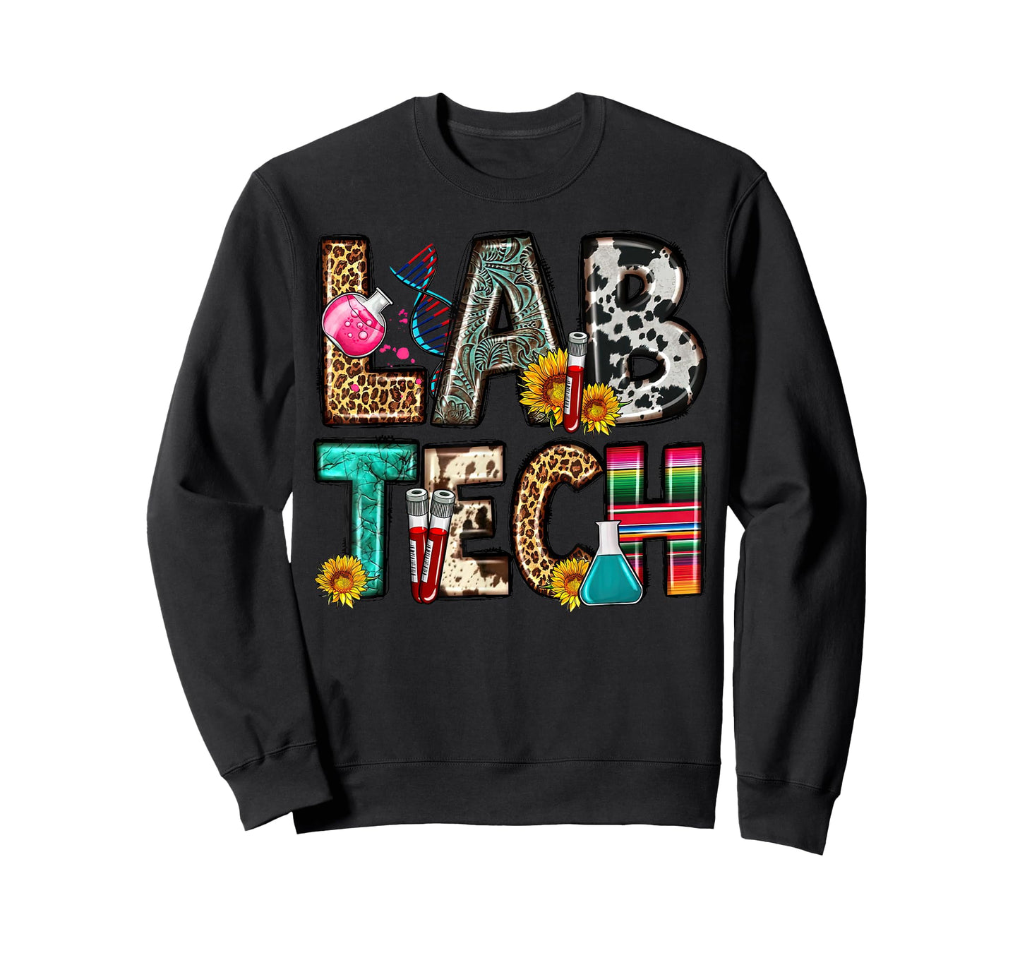 Retro Lab Tech Leopard Floral Medical Laboratory Science T-Shirt