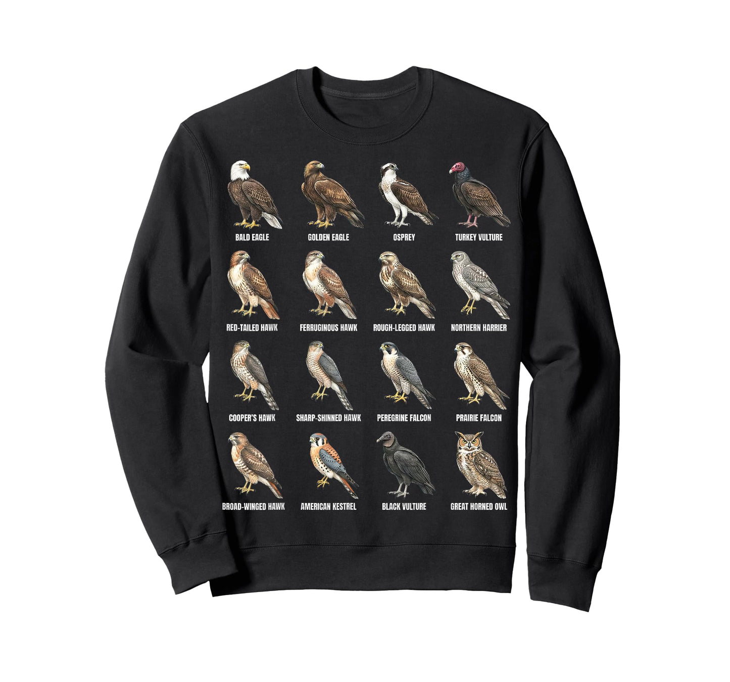 Raptors of North America Birds of Prey Species Chart T-Shirt