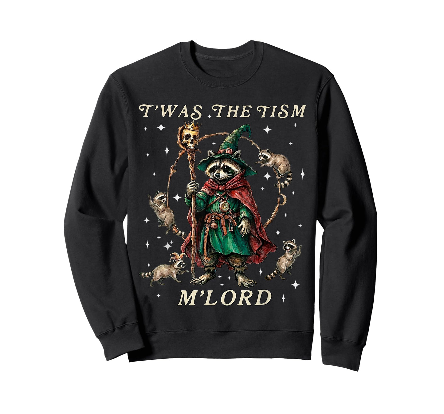 T'was The Tism M'Lord Funny Wizard Racoon Witch Autism T-Shirt