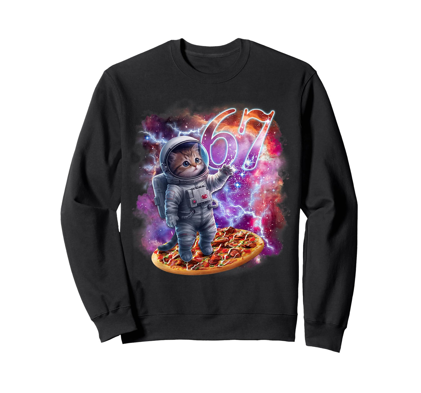Funny Cat Flying A Pizza Astronaut Kitten Space 67 Meme T-Shirt