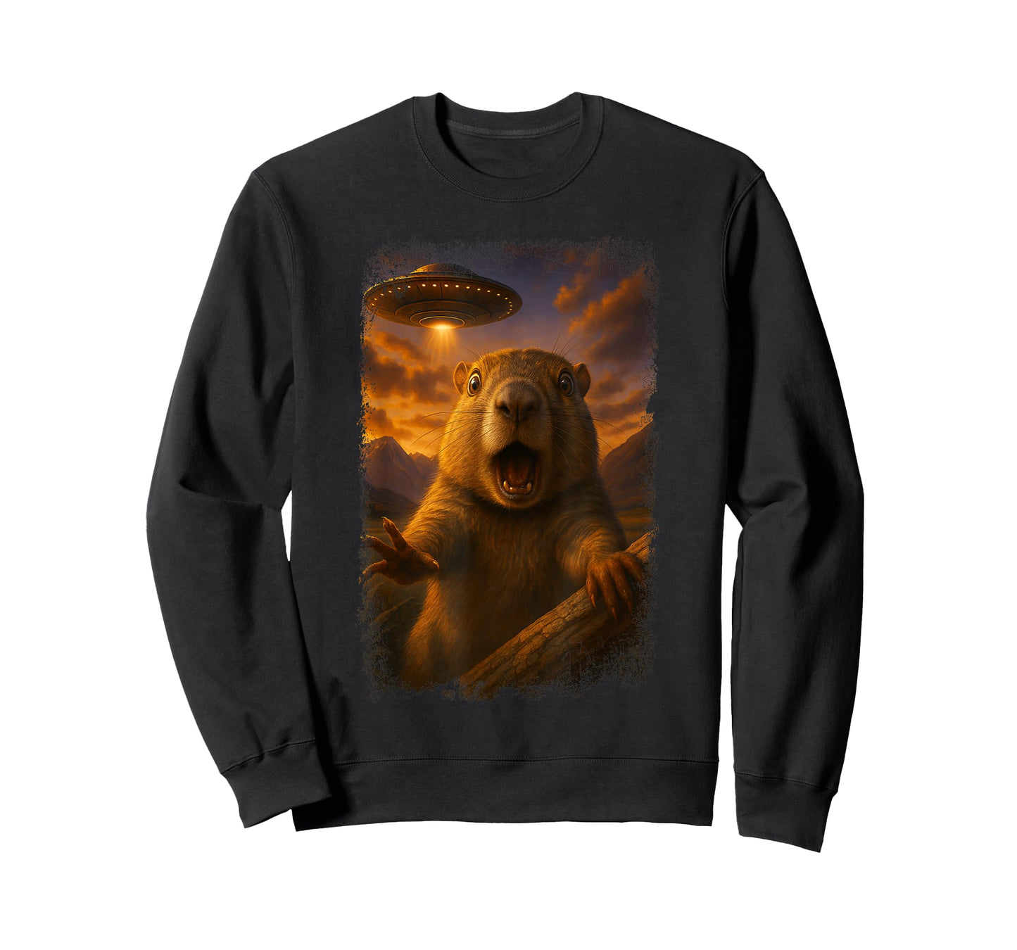 Distressed Prairie Dog UFO Selfie Funny Alien Invasion Humor T-Shirt