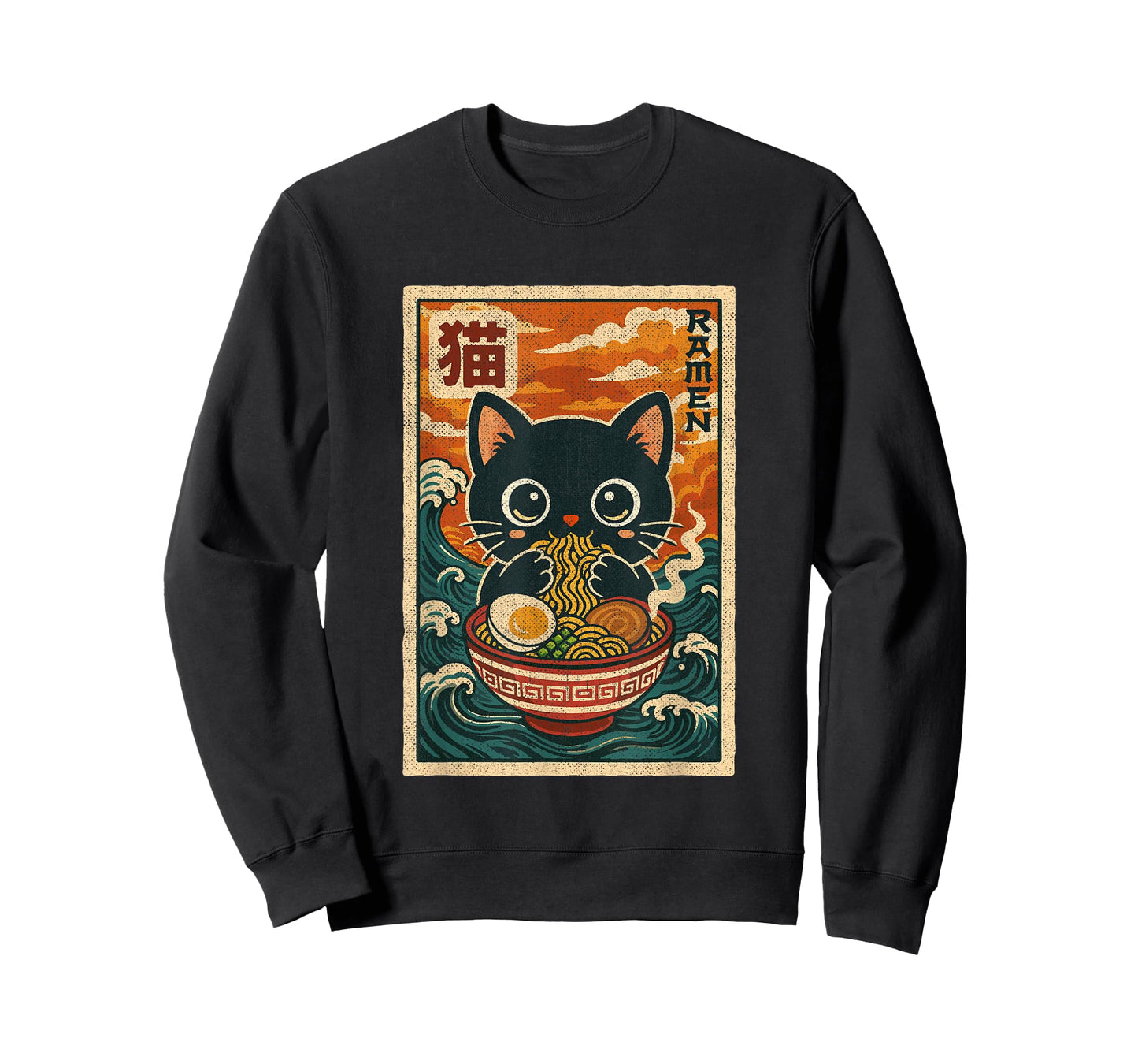 Cute Retro Vintage Japanese Anime Funny Kawaii Ramen Cat T-Shirt