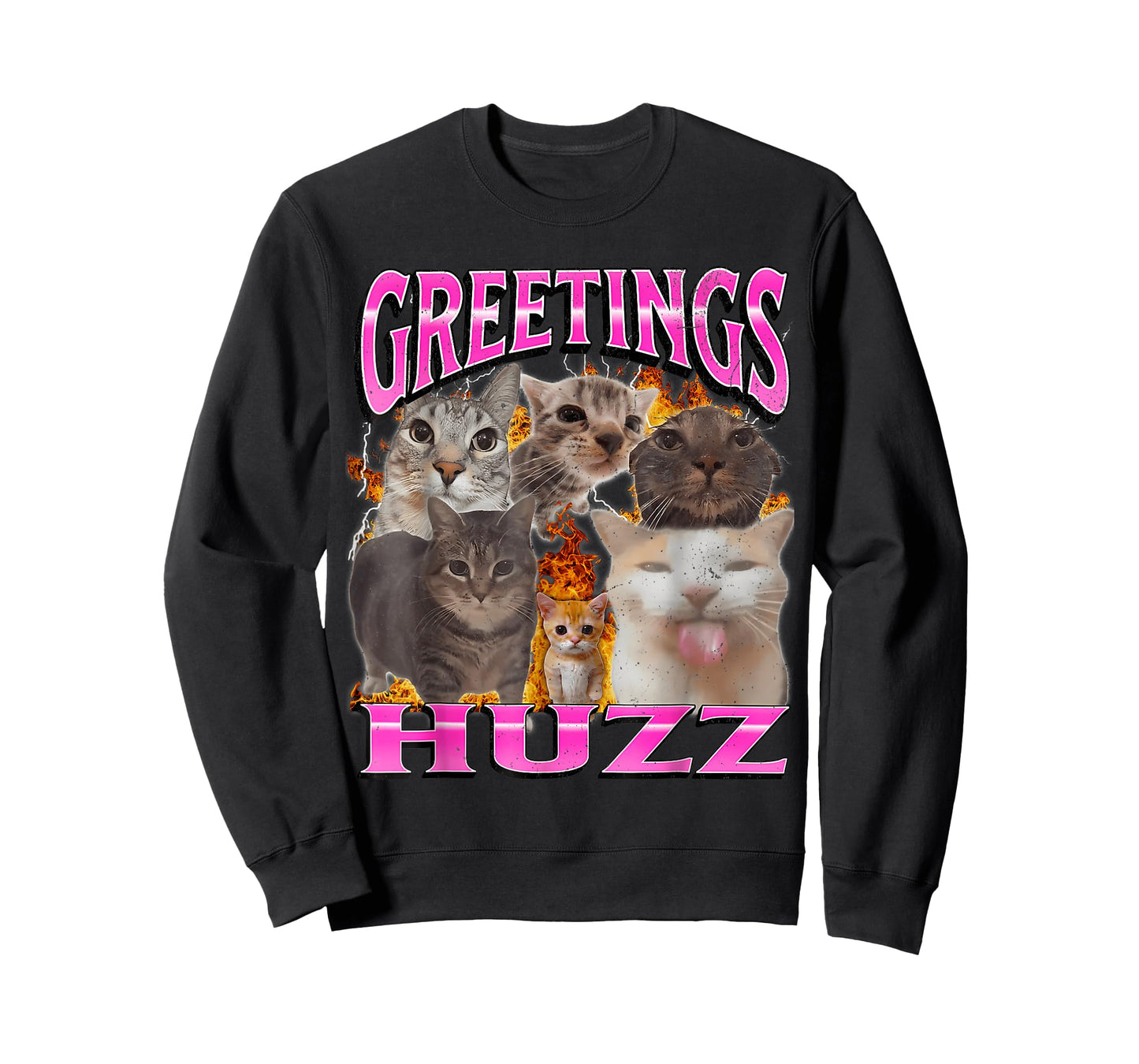 Greetings Huzz Funny Cat Meme Bootleg Graphic Men Women T-Shirt