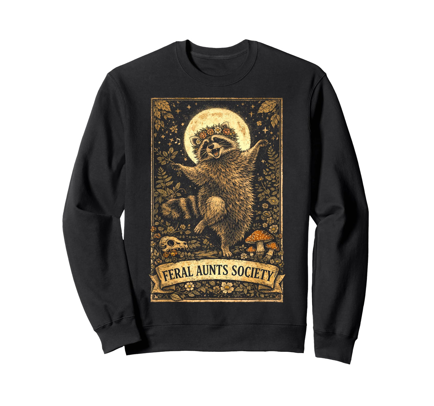 Feral Aunts Society Funny Raccoon Floral Vintage Graphic T-Shirt