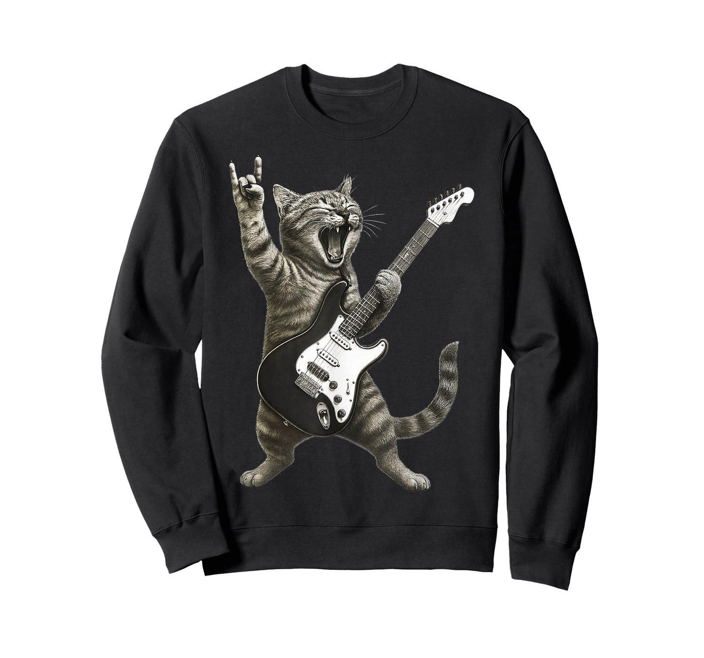 Funny Cat Playing Guitar Rock and Roll Gifts Men Women Kids T-Shirt