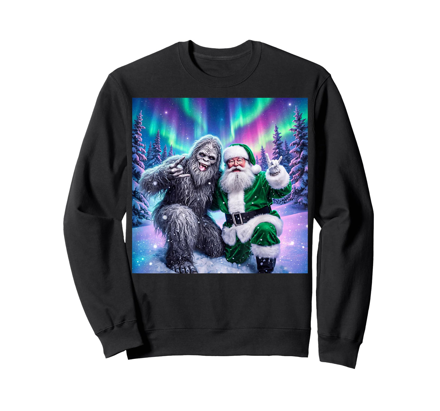 Santa with Bigfoot Christmas Lights Funny Sasquatch Believe T-Shirt