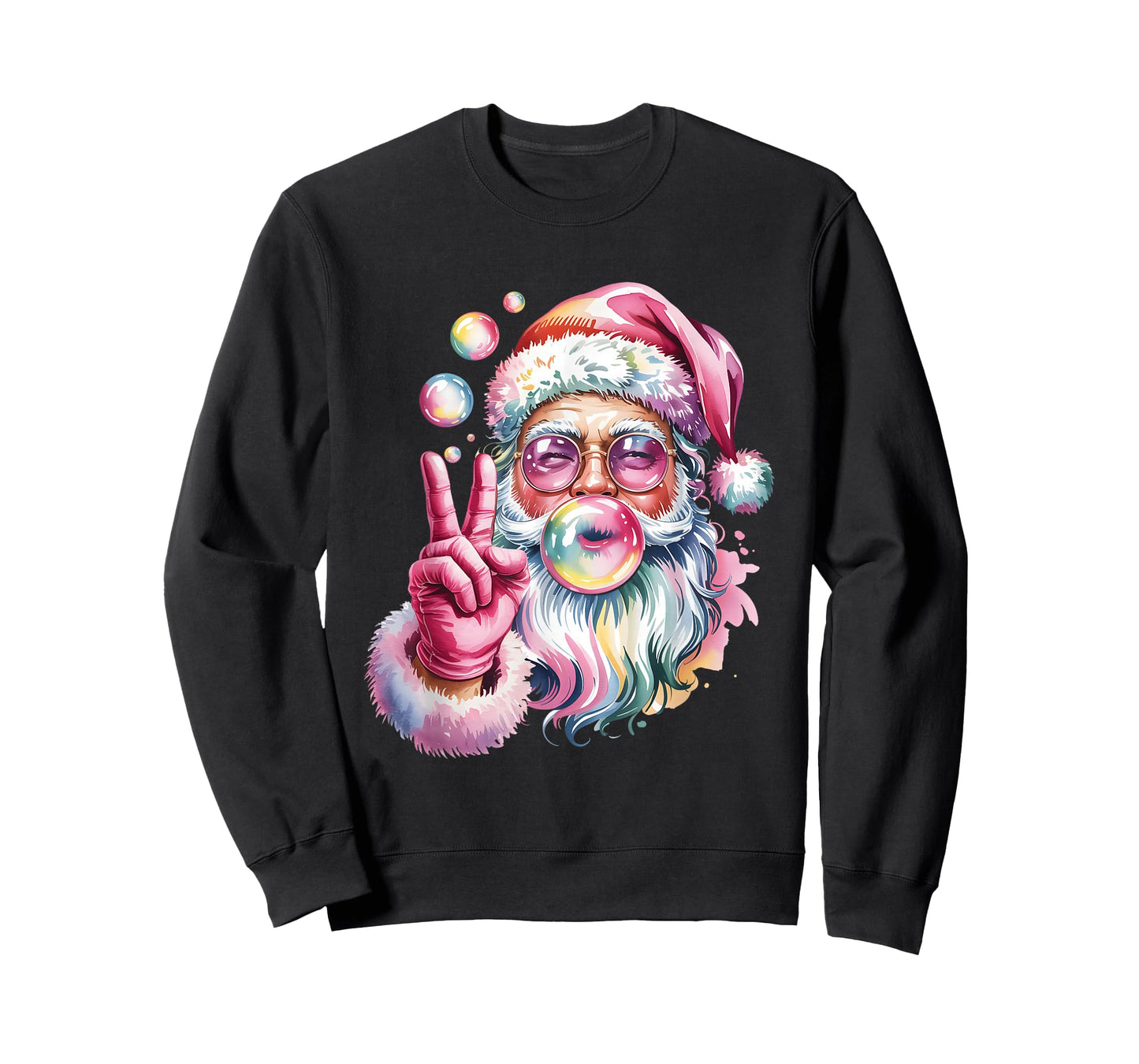 Rainbow Santa Bl0wing Bubble Gum Christmas Peace Sign Hand T-Shirt