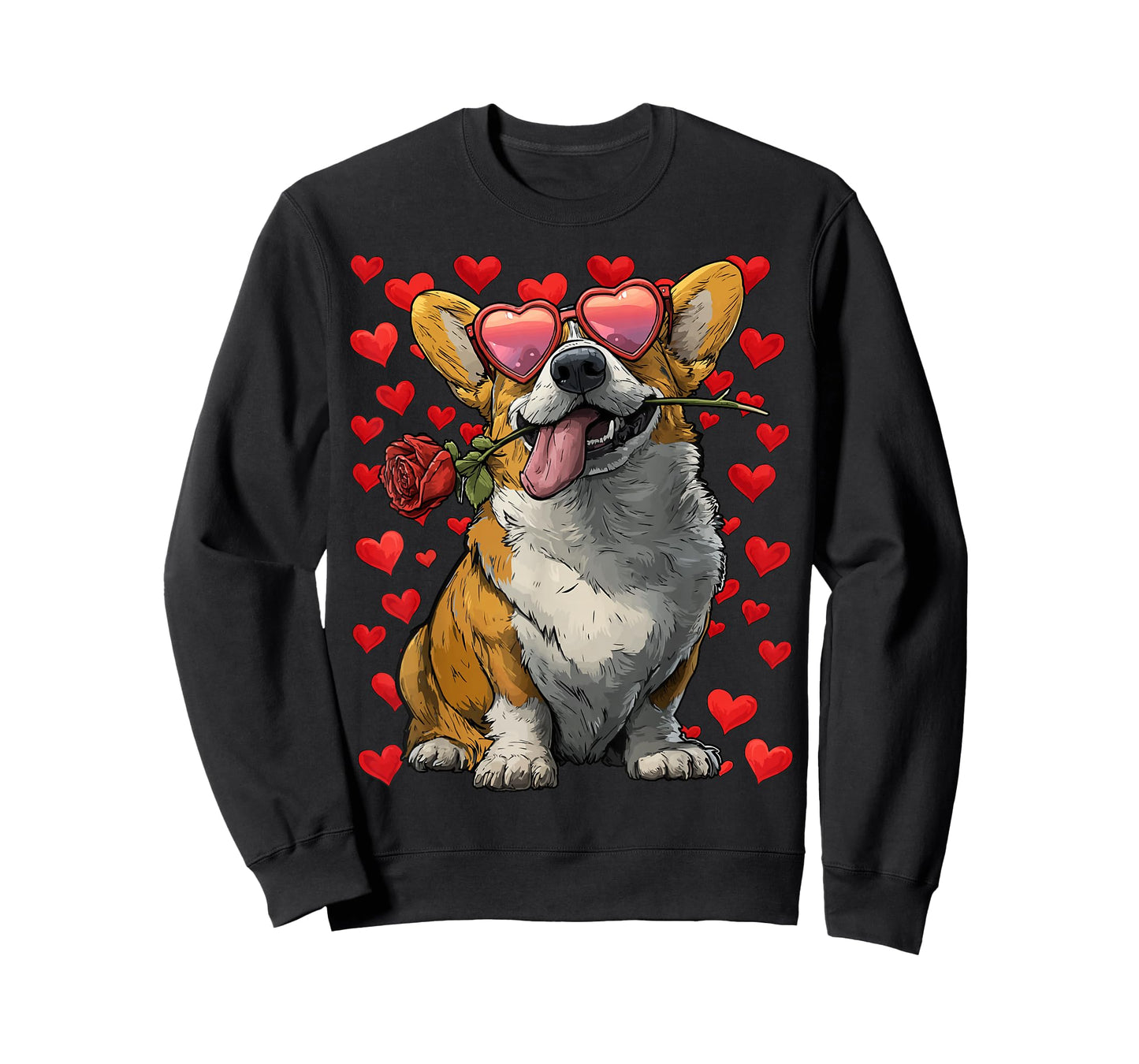 Cute Corgi with Hearts Glasses Rose Valentine's Day Dog T-Shirt