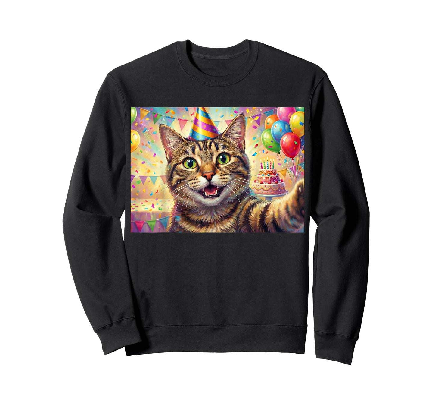 Cat Birthday Party Selfie Men Women Kids T-Shirt