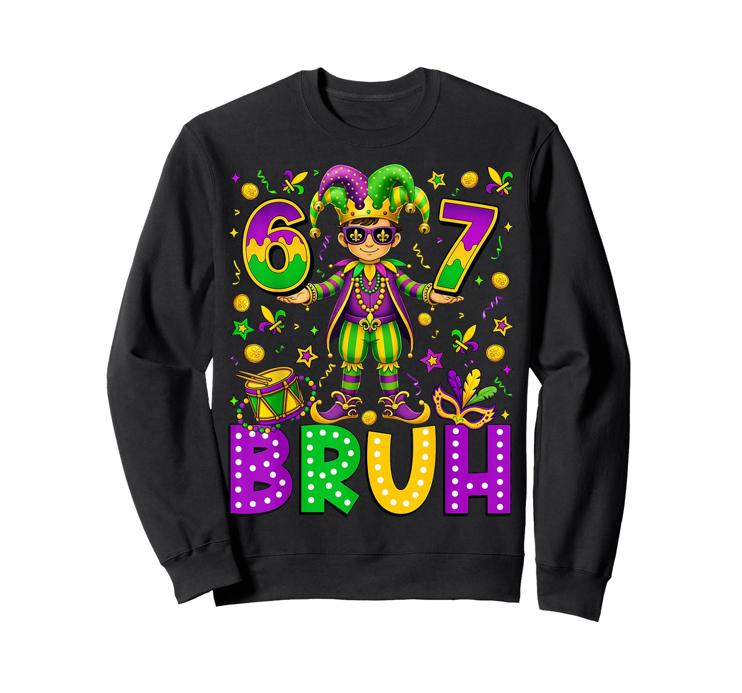 Mardi Gras Six Seven Bruh Funny Meme 6 7 Carnival Boy Kids T-Shirt