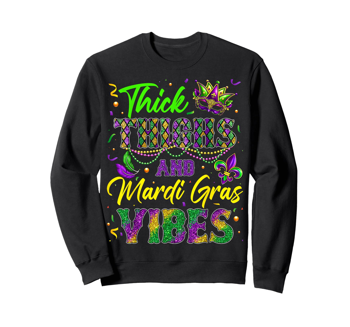 Thick Thighs and Mardi Gras Vibes Mask Beads Men Women Kid T-Shirt