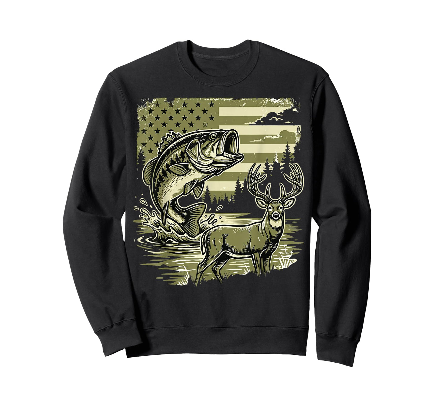 American Flag Bass Fishing and Hunting Youth Boys Outdoor T-Shirt