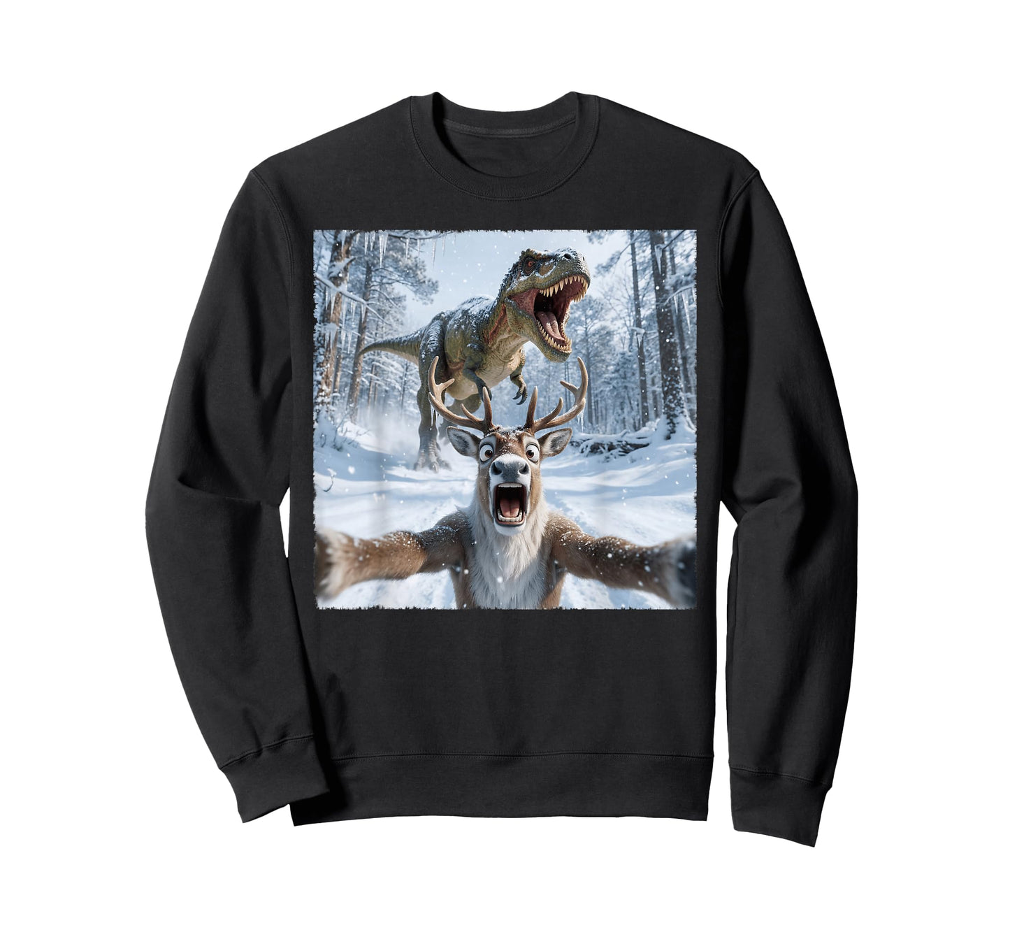 Funny Reindeer Selfie with T-Rex Dinosaur Christmas T-Shirt