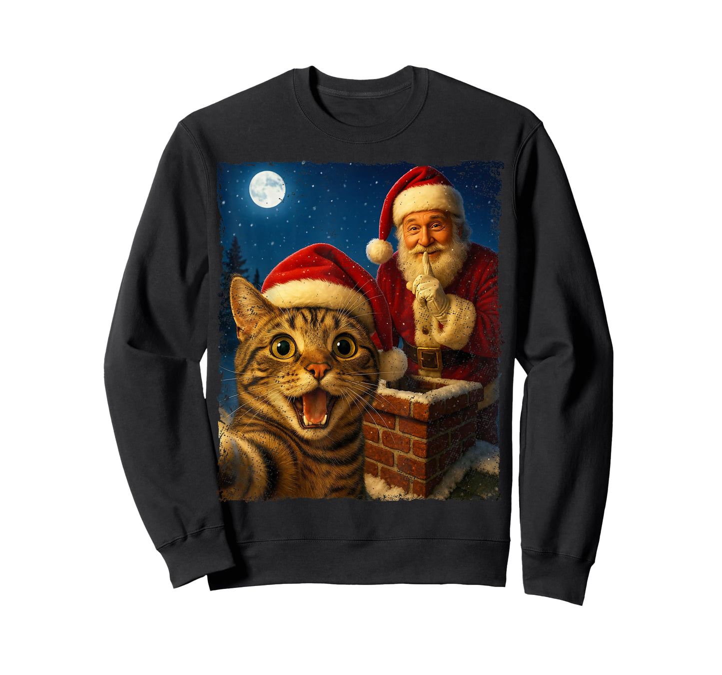 Funny Cat Selfie Santa Christmas Vintage Holiday Humor Retro T-Shirt